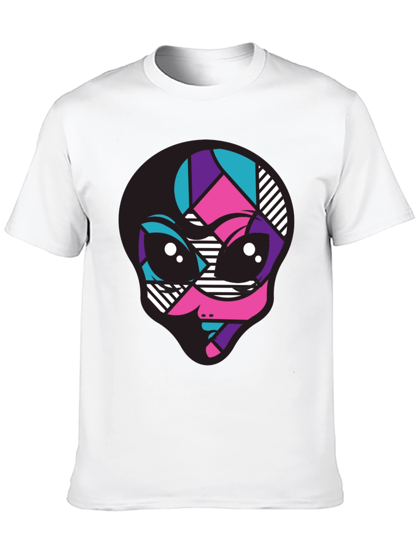 Vibrant Alien Graphic Tee - Black Crew Neck