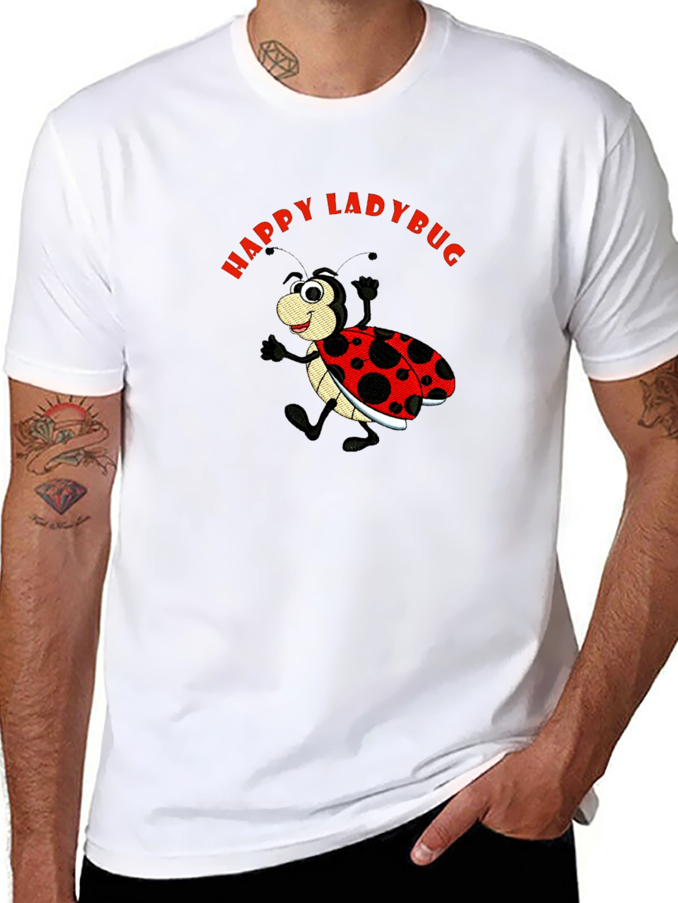 Happy Ladybug Black Cotton Graphic Tee