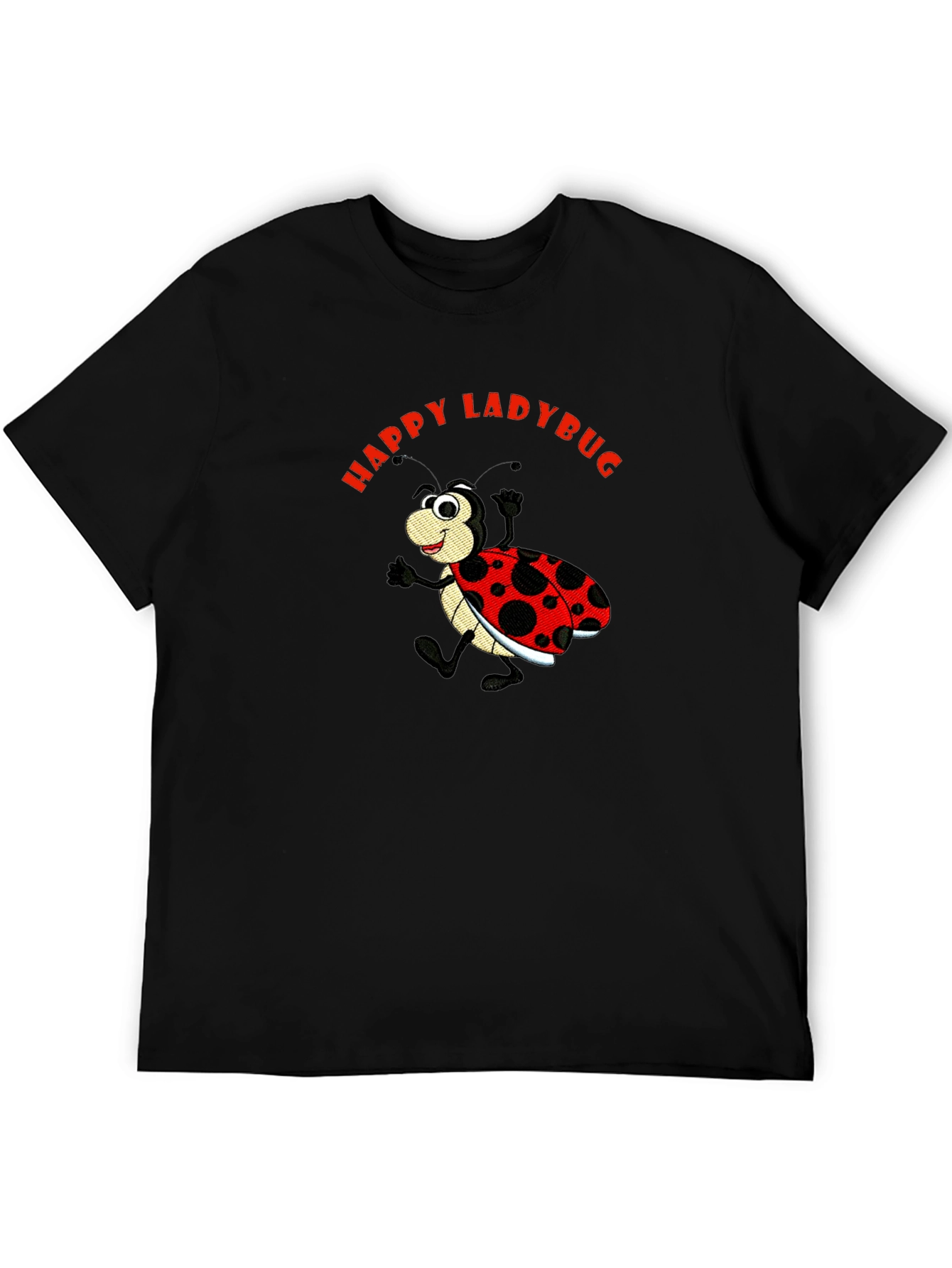 Happy Ladybug Black Cotton Graphic Tee