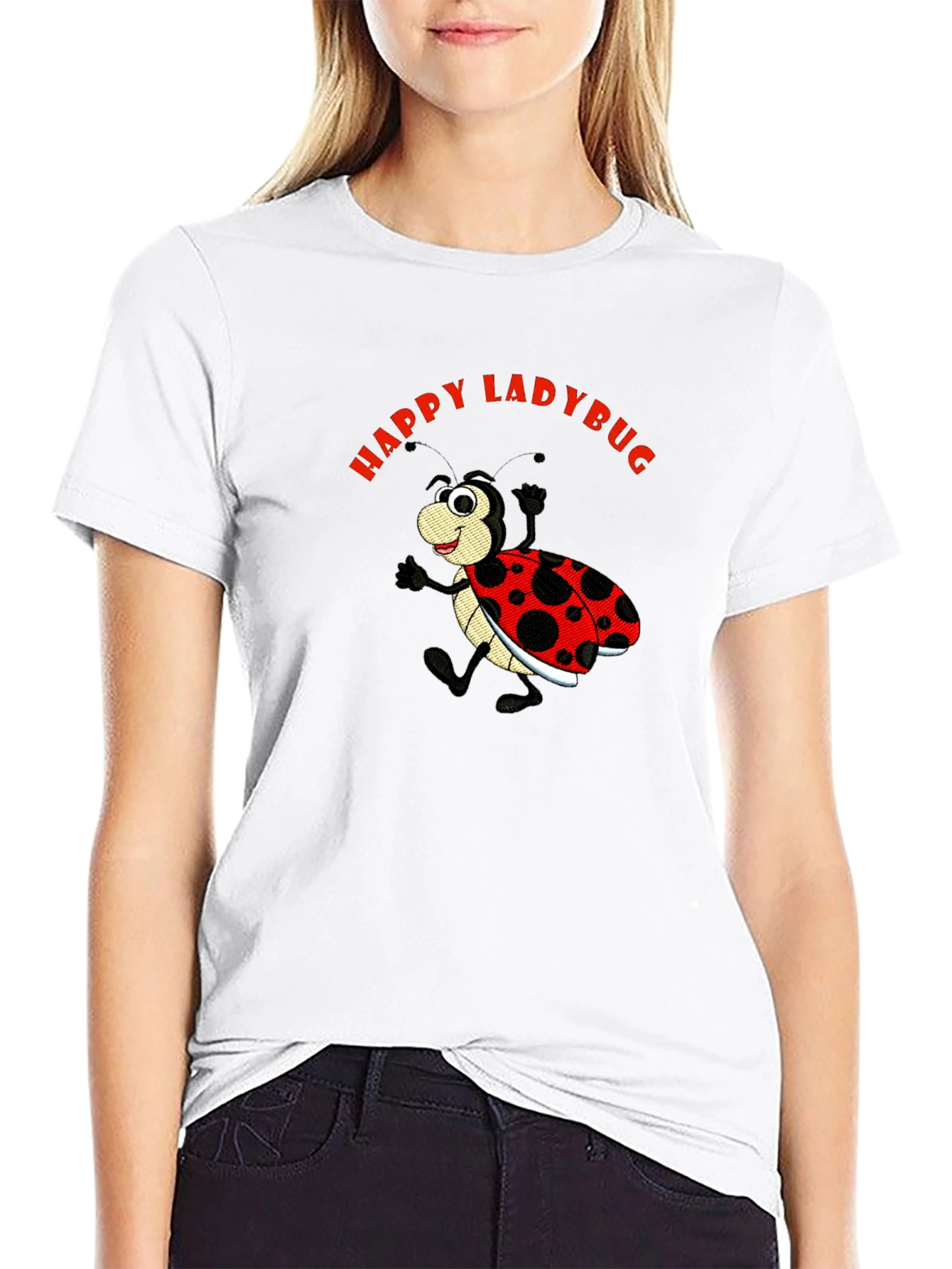 Happy Ladybug Black Cotton Graphic Tee