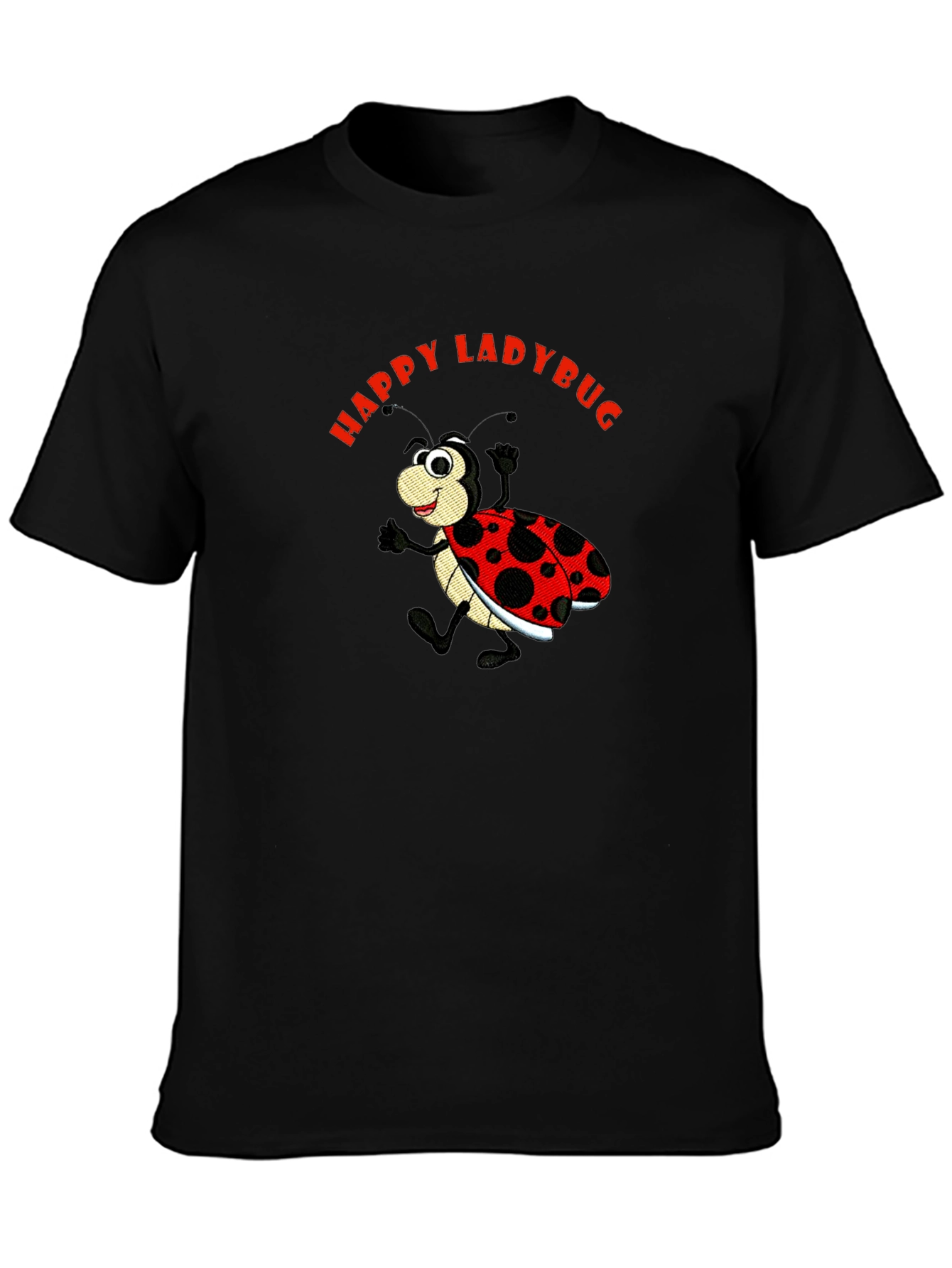 Happy Ladybug Black Cotton Graphic Tee