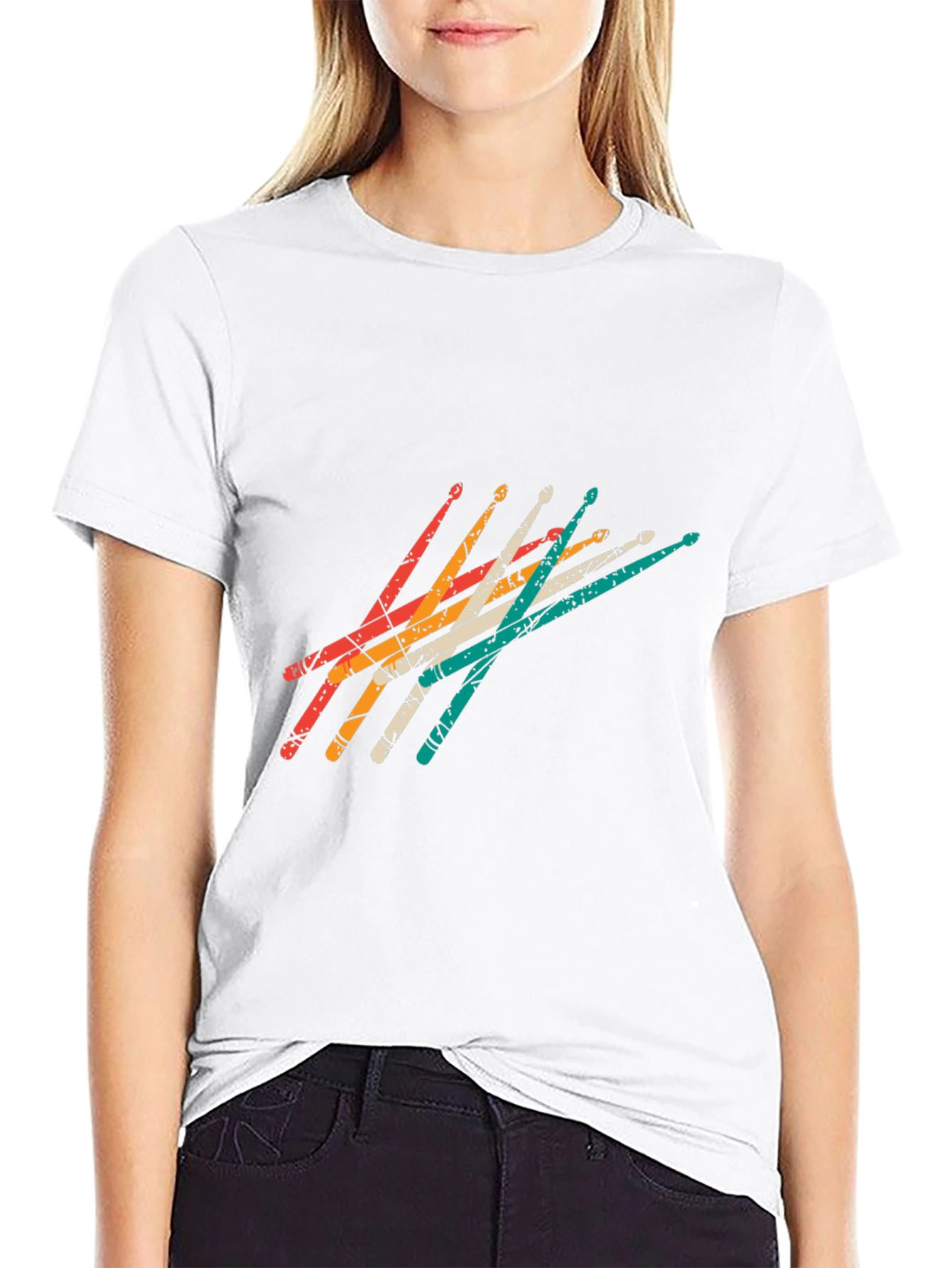 Retro Drumsticks Graphic Tee - Black Casual T-Shirt