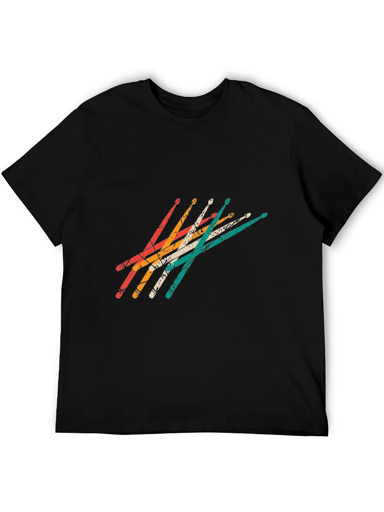 Retro Drumsticks Graphic Tee - Black Casual T-Shirt