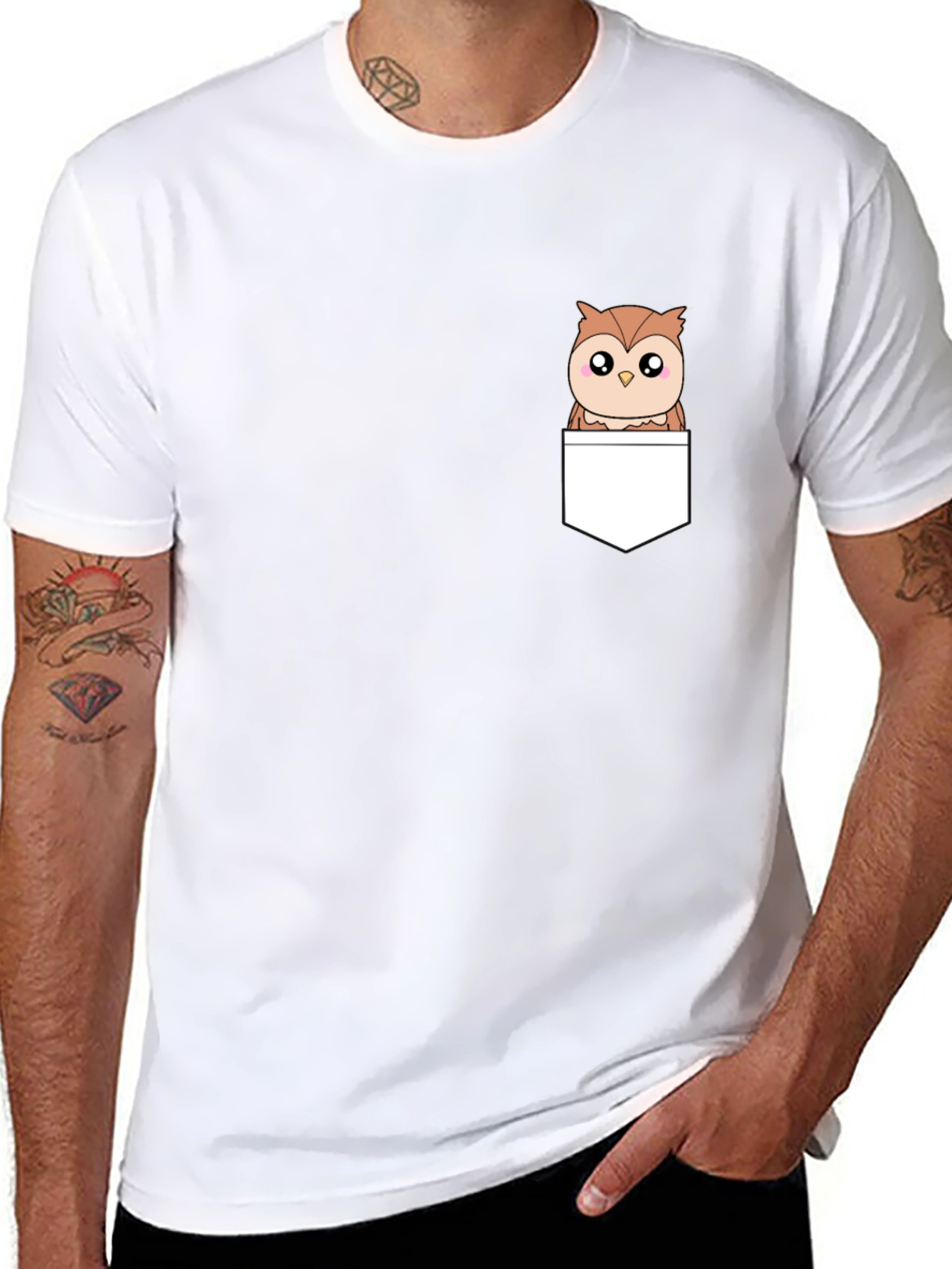 Owl in Pocket T-Shirt - Cute Animal Graphic Tee