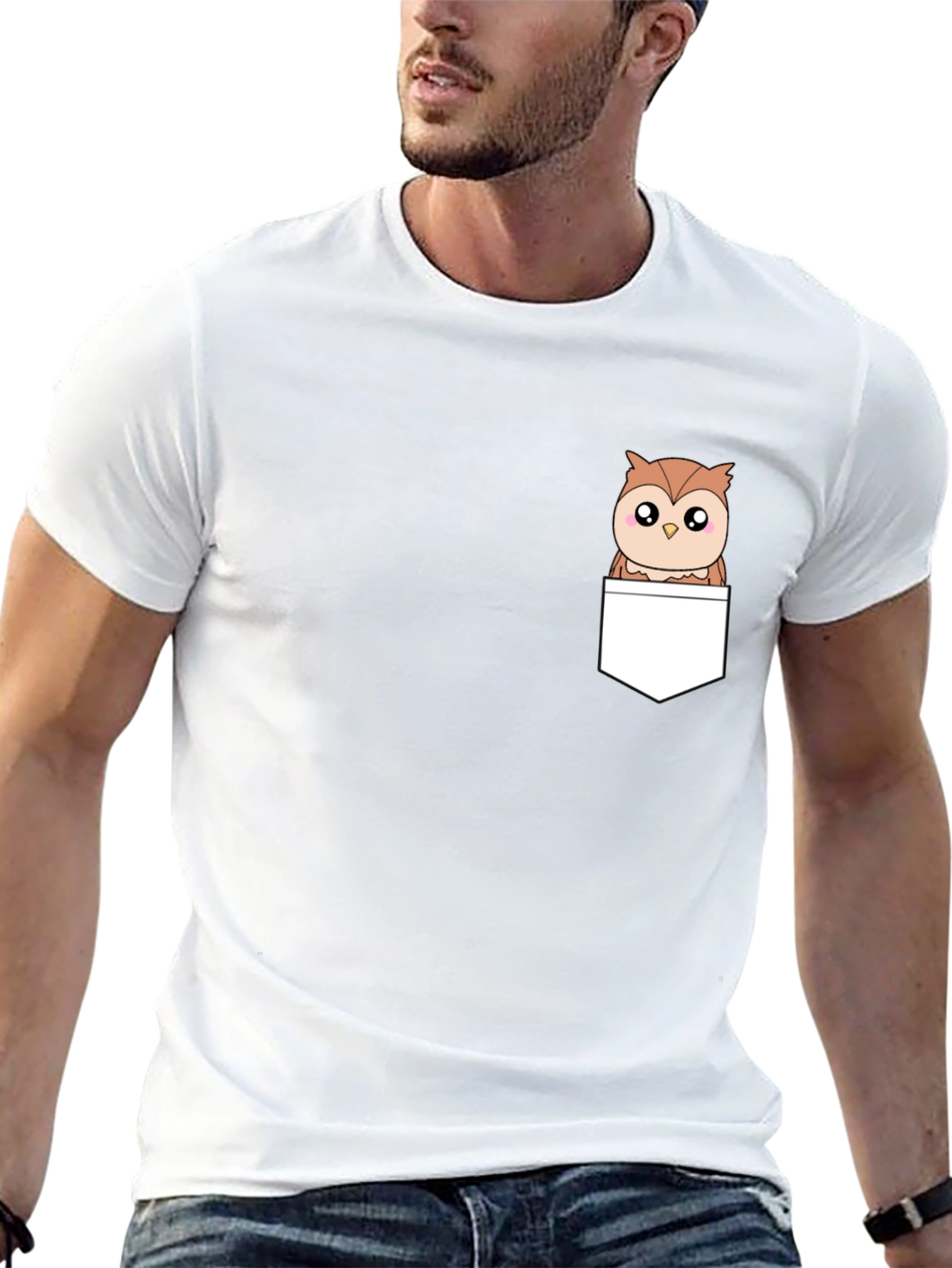 Owl in Pocket T-Shirt - Cute Animal Graphic Tee