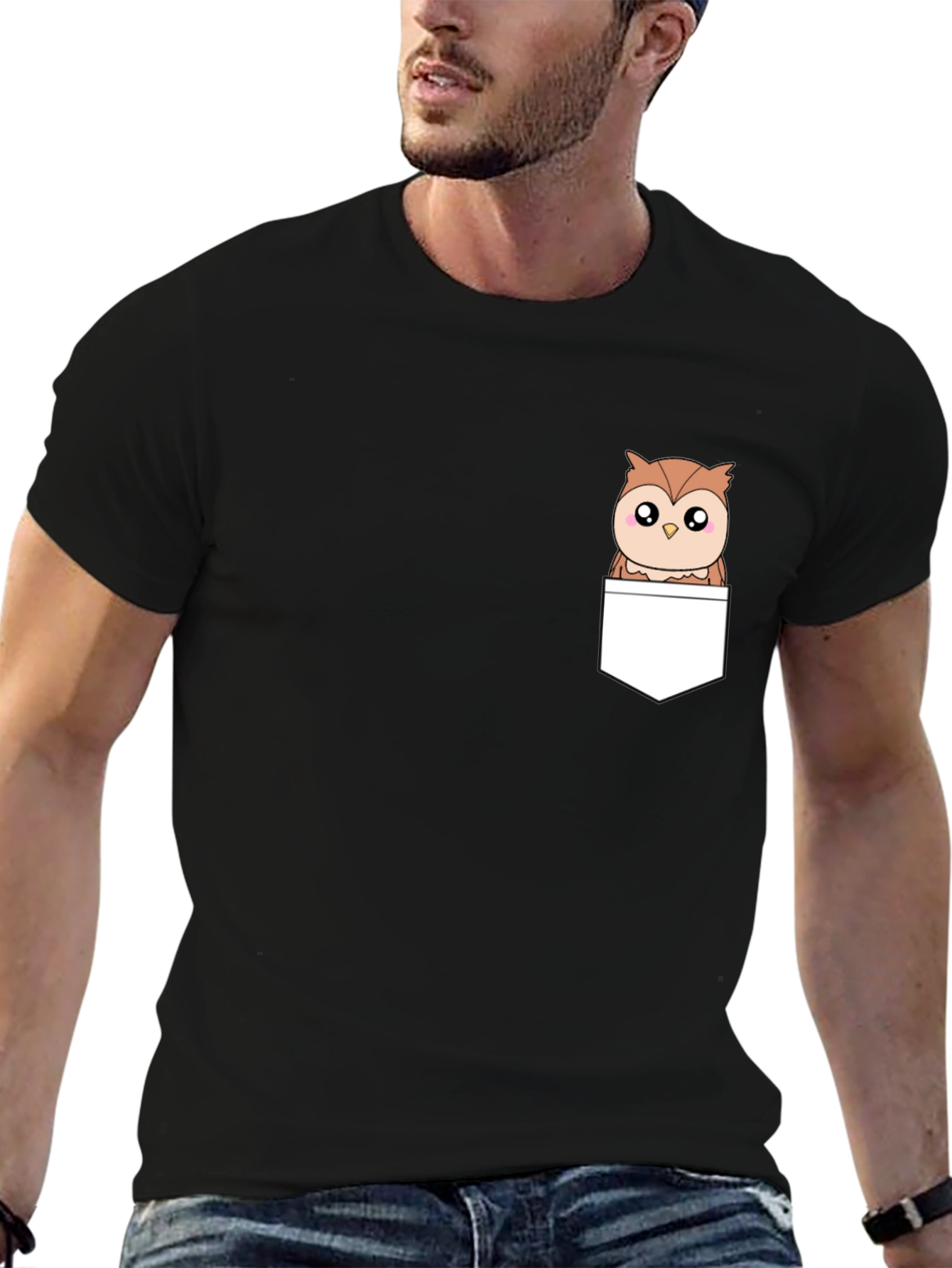 Owl in Pocket T-Shirt - Cute Animal Graphic Tee