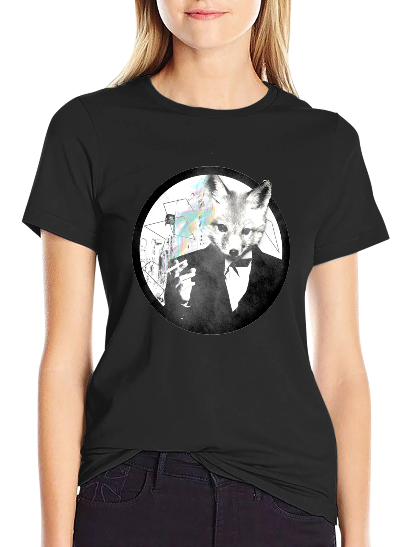 Fox Gentleman Graphic Tee - Black Cotton T-Shirt