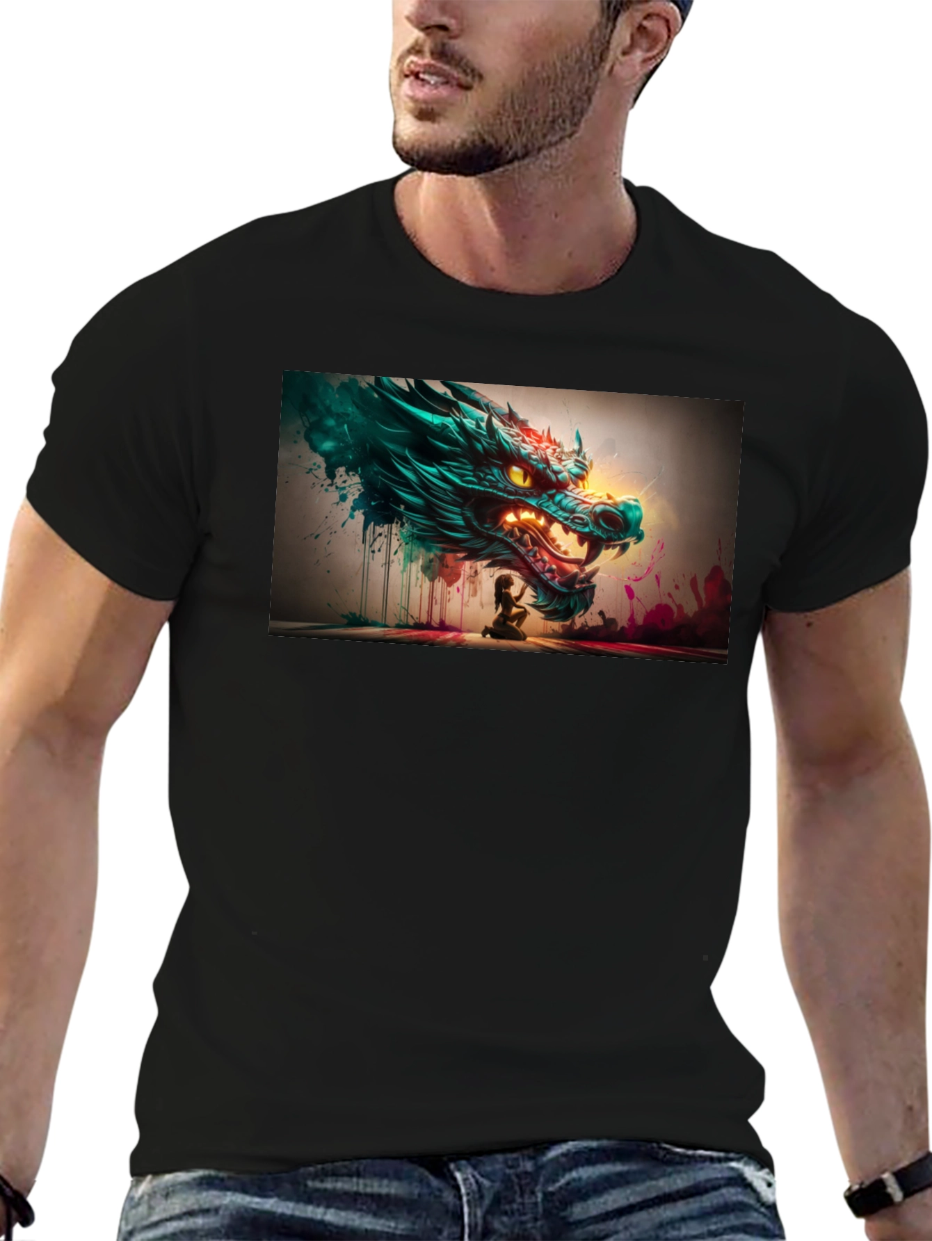 Dragon Graphic Print Black Tee