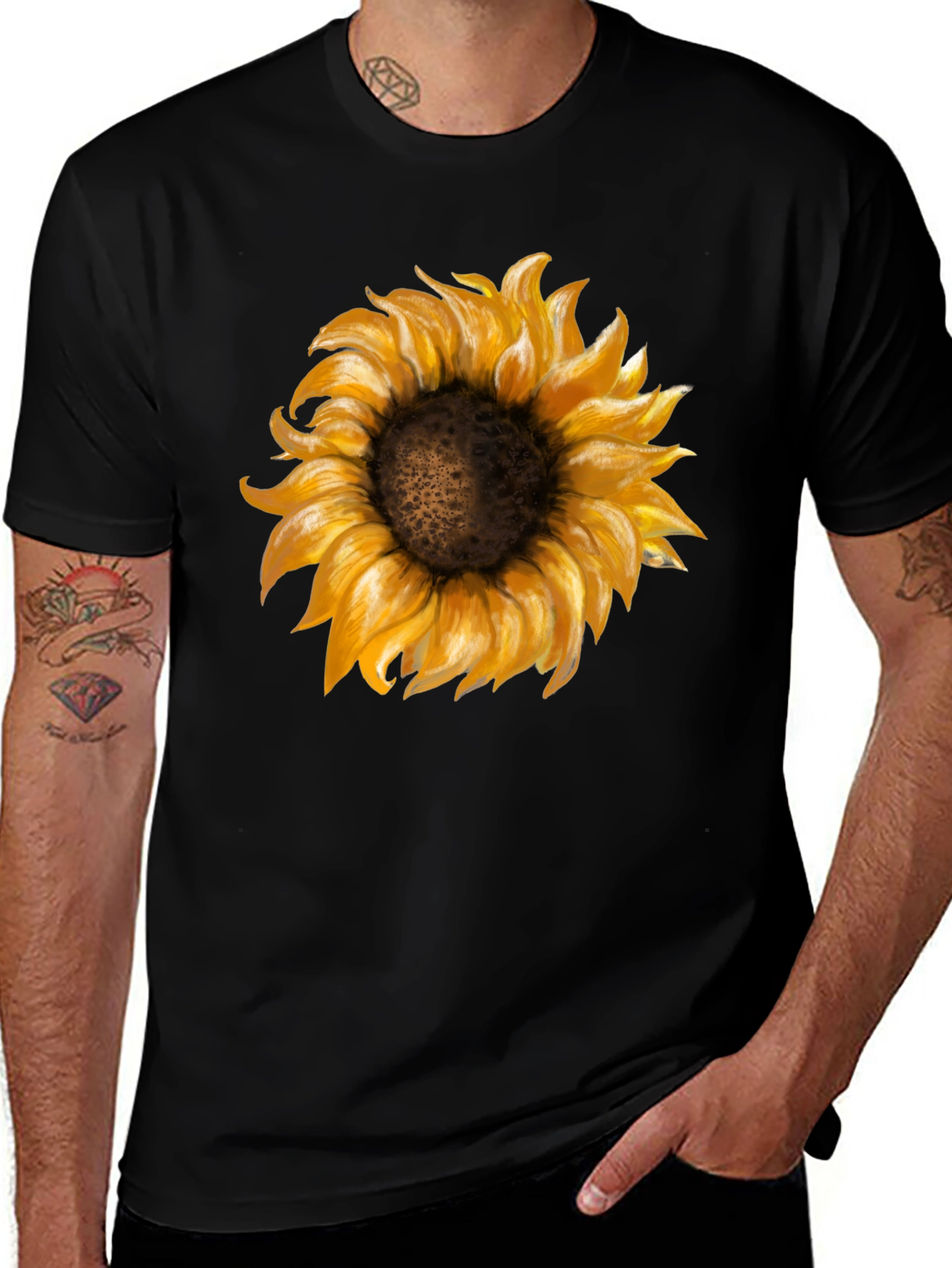 Sunflower Graphic Print Black T-Shirt