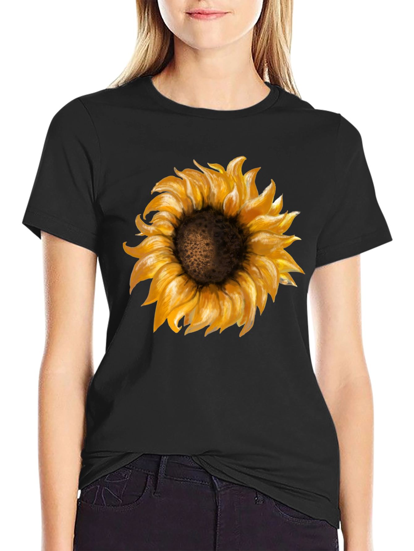 Sunflower Graphic Print Black T-Shirt