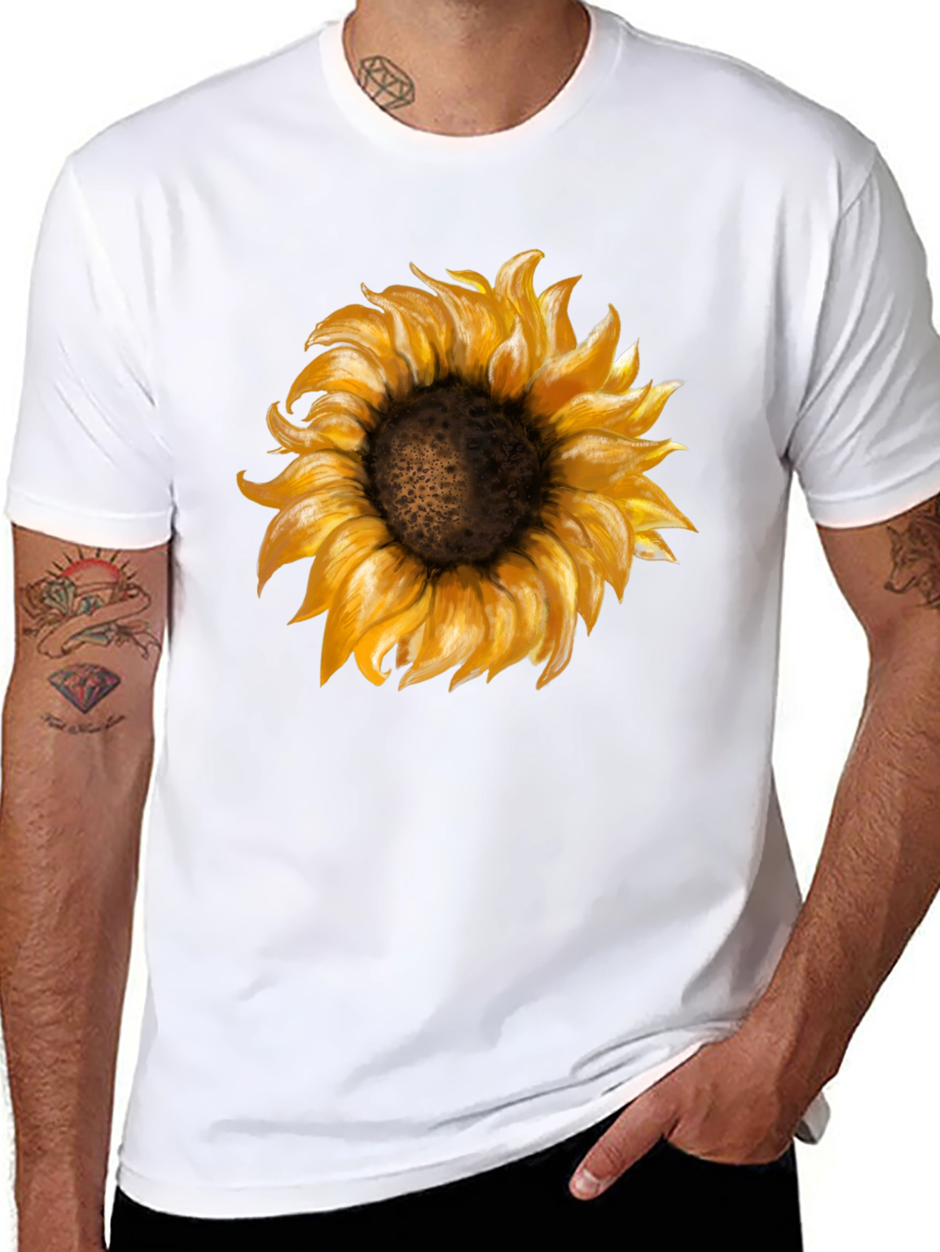 Sunflower Graphic Print Black T-Shirt