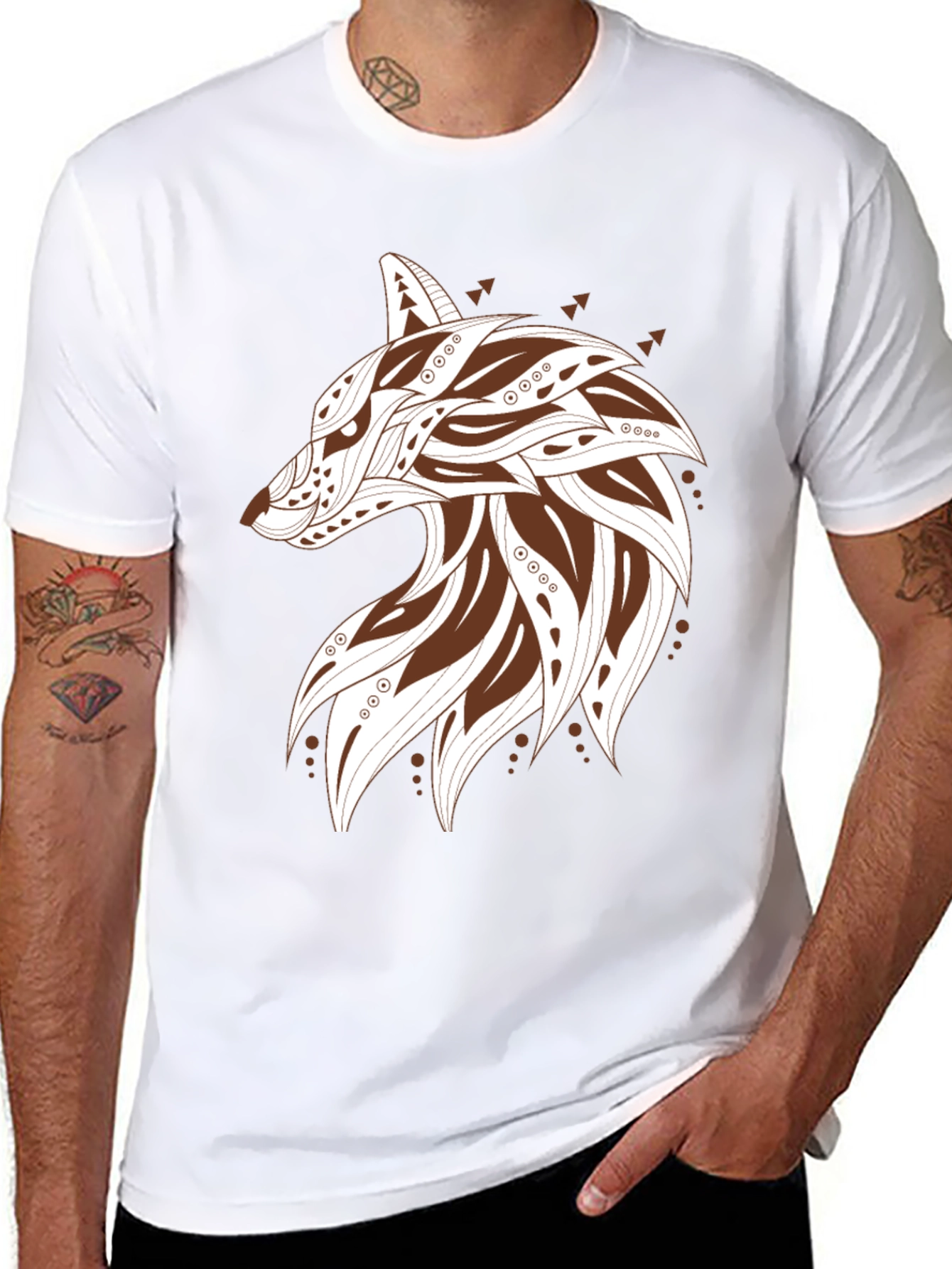 Stylish Wolf Graphic Print Mens T-Shirt - Black