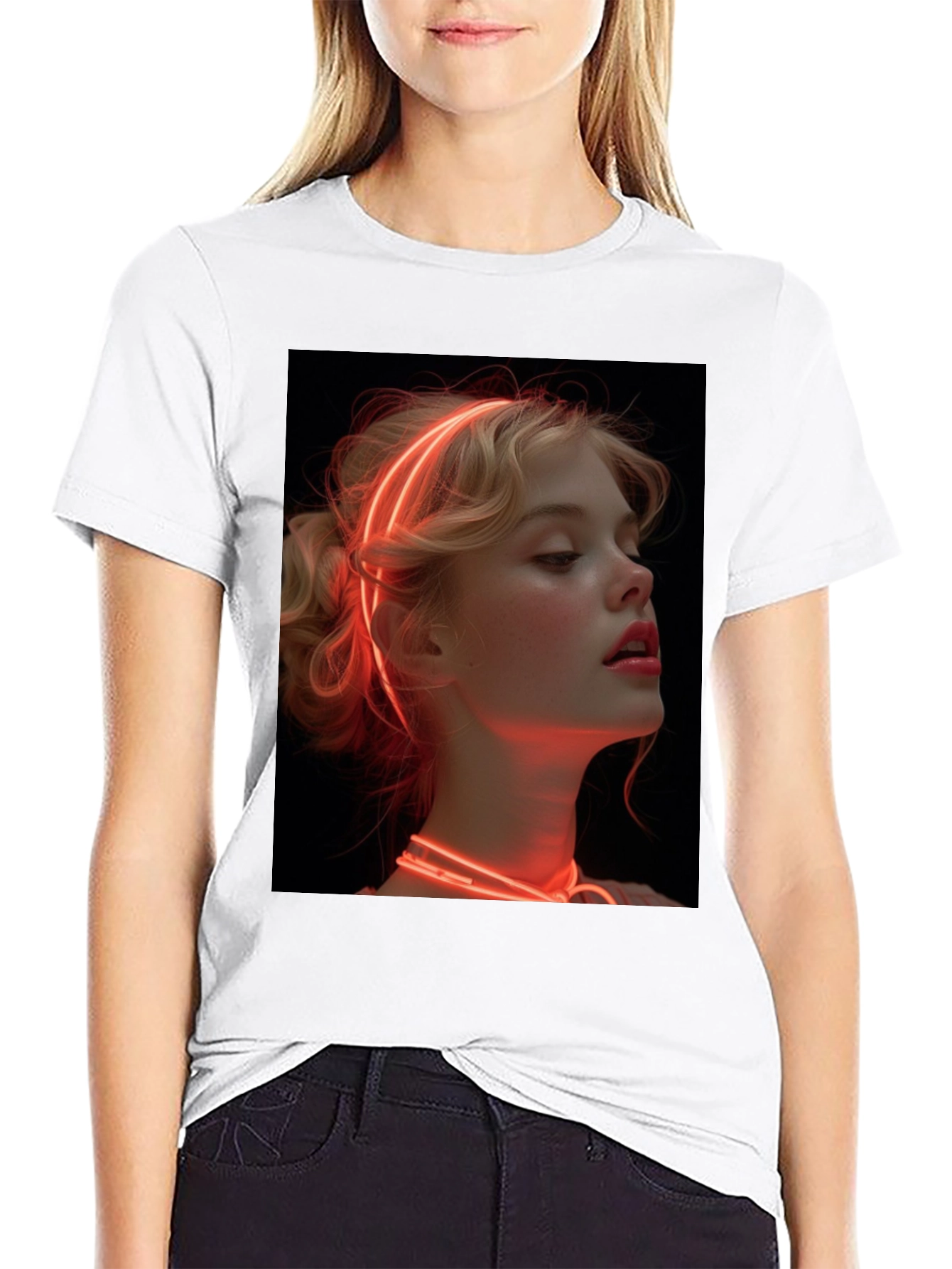 Neon Glow Girl T-Shirt - Unique Graphic Tee
