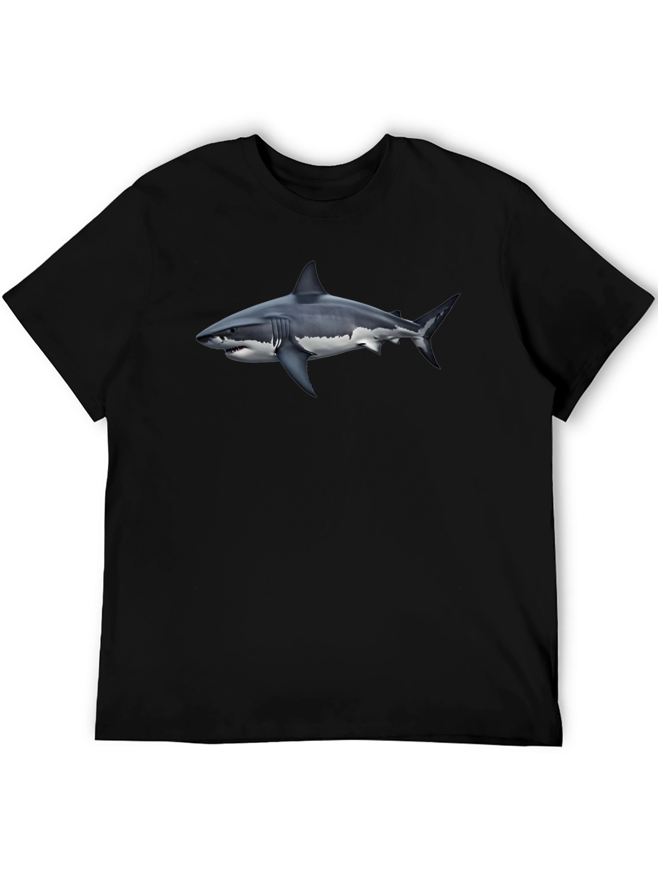 Great White Shark Graphic Tee - Black Cotton Shirt