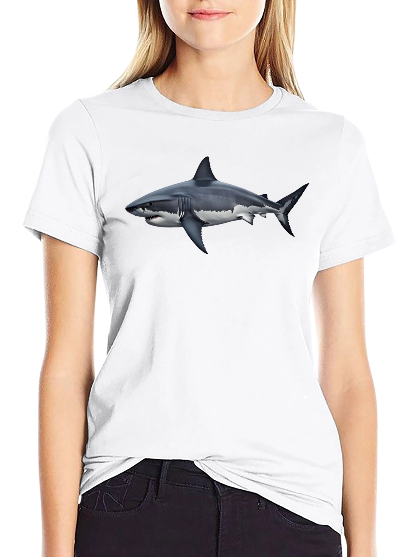 Great White Shark Graphic Tee - Black Cotton Shirt