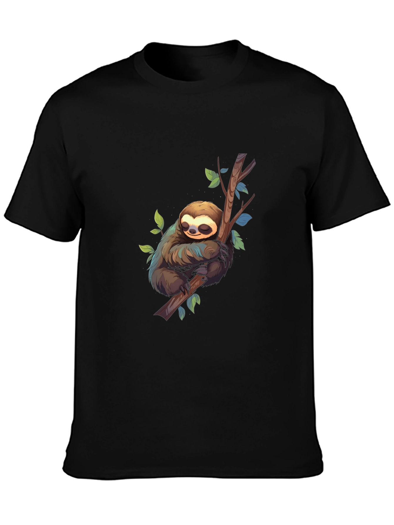 Cute Sloth on Branch Black T-Shirt