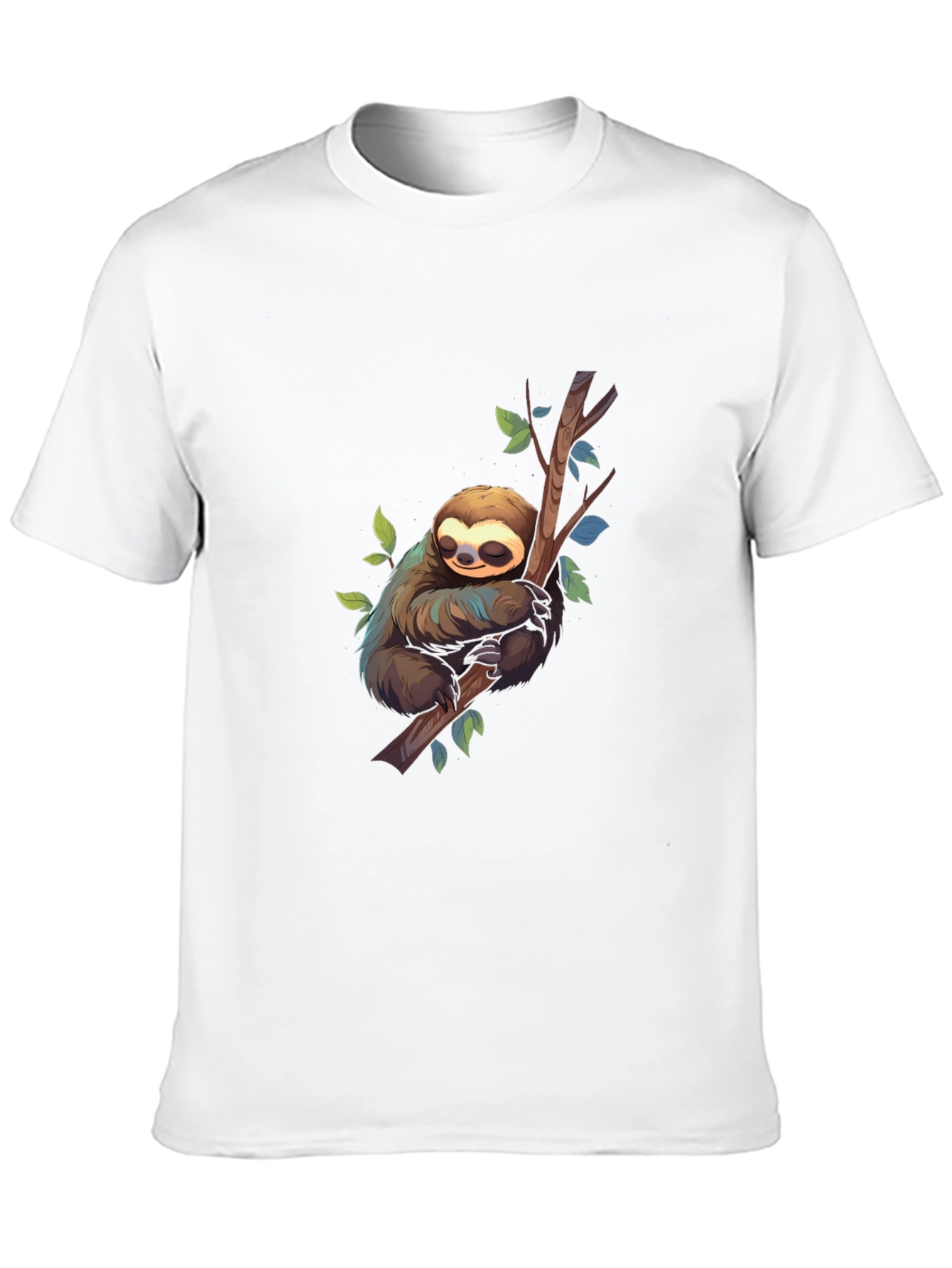 Cute Sloth on Branch Black T-Shirt