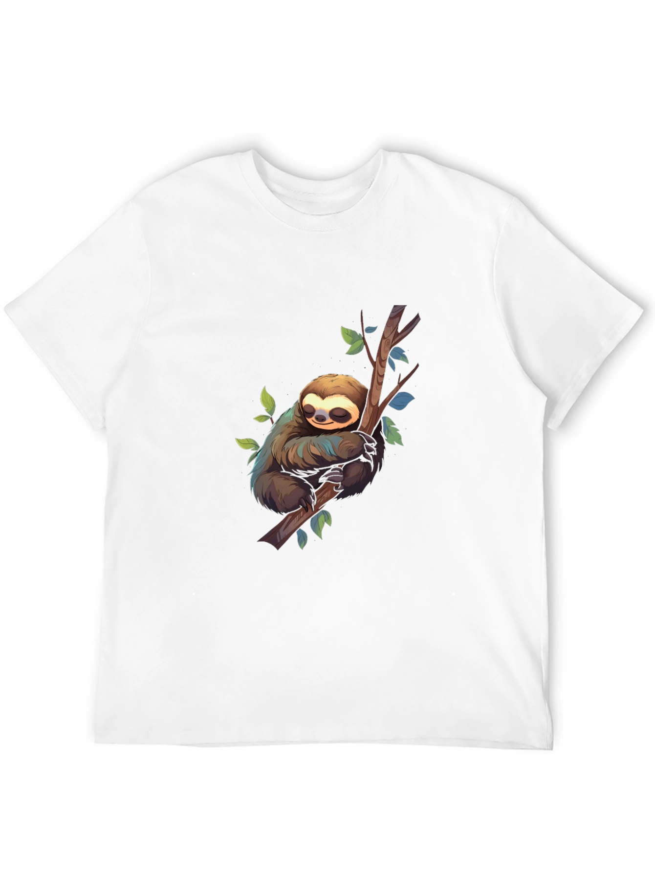 Cute Sloth on Branch Black T-Shirt