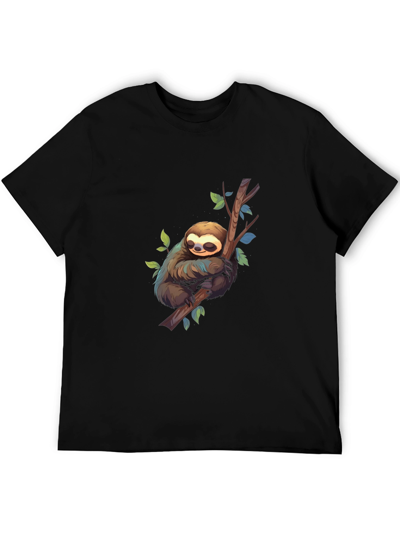 Cute Sloth on Branch Black T-Shirt