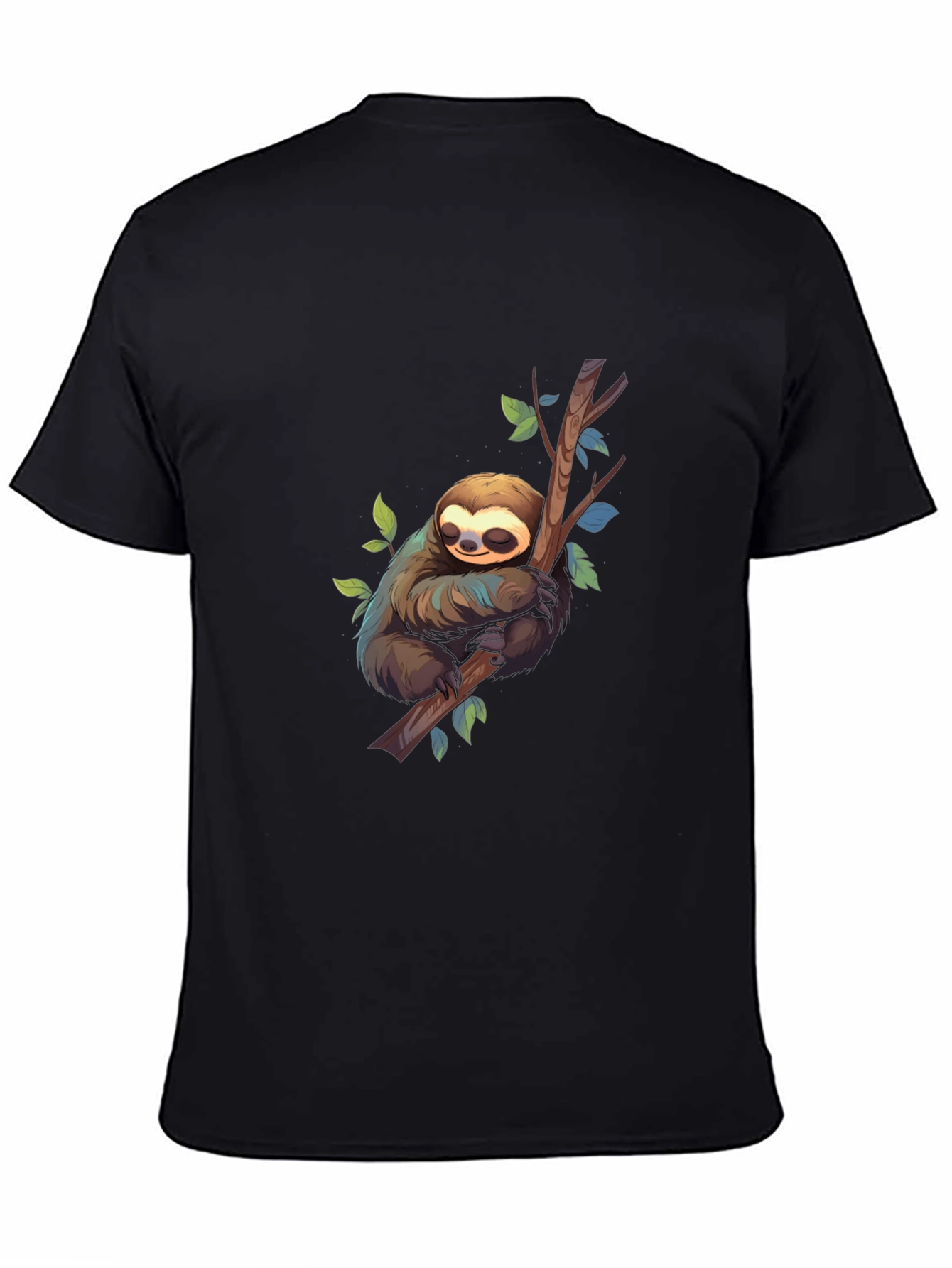 Cute Sloth on Branch Black T-Shirt