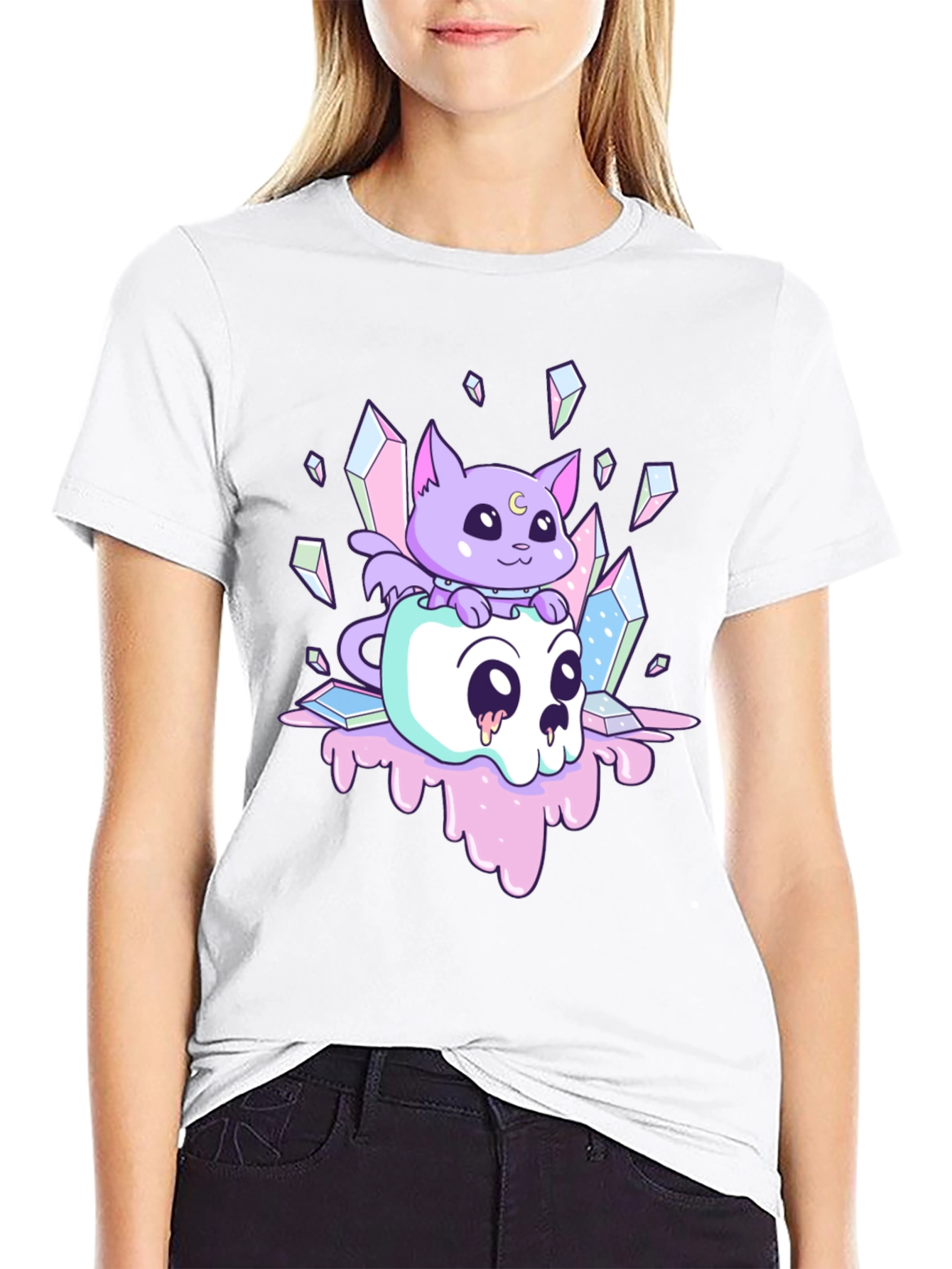 Cute Kawaii Cat Skull T-Shirt