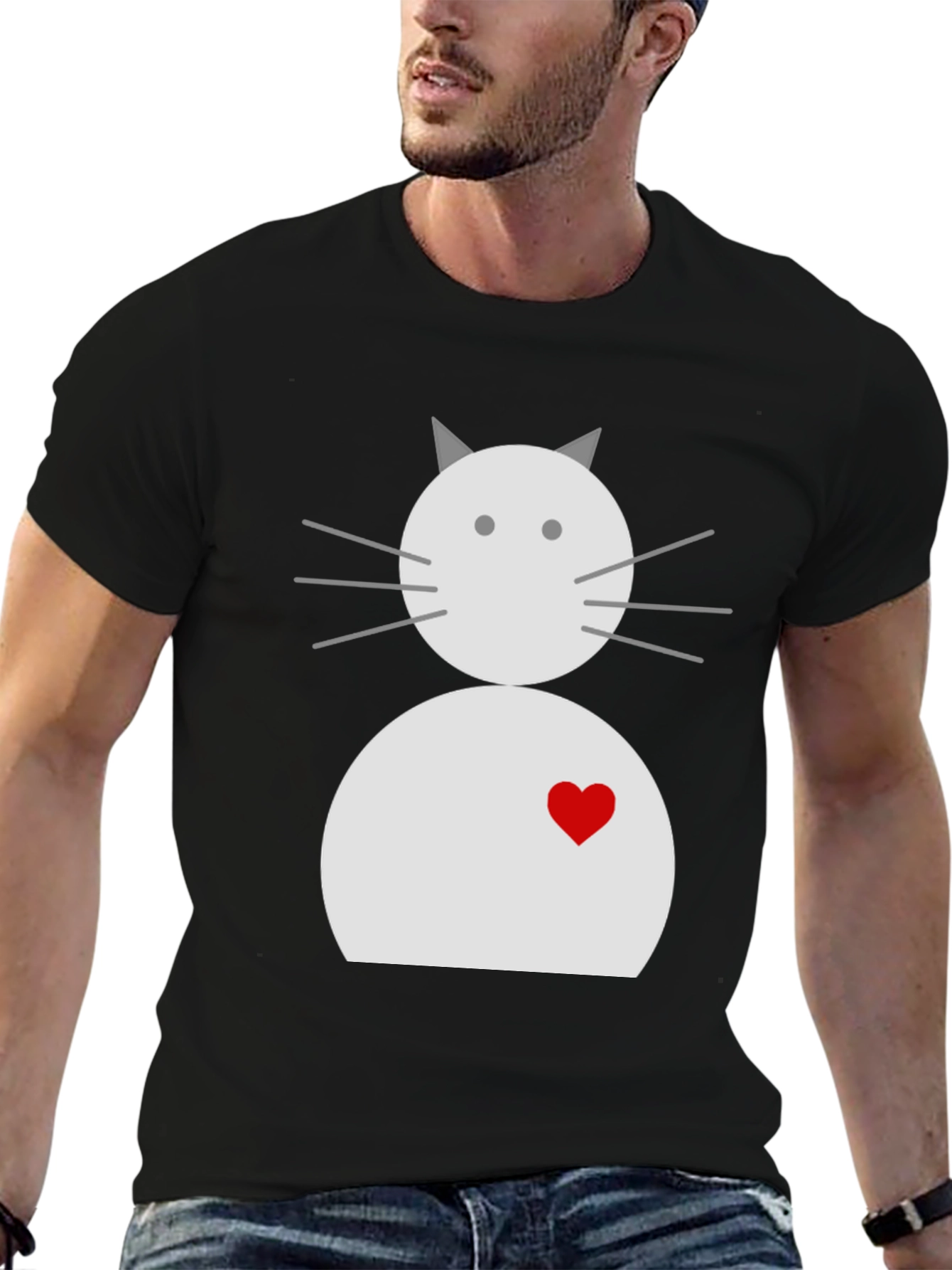 Cute Cat with Heart Black T-Shirt
