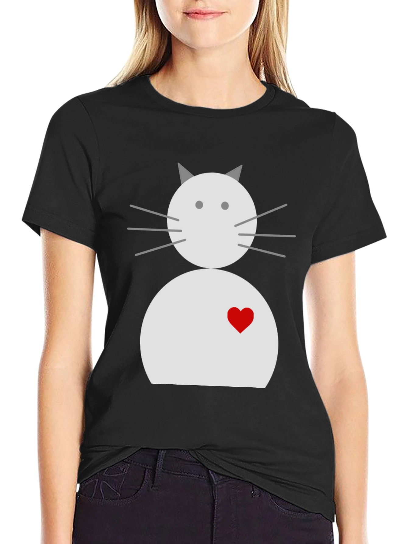 Cute Cat with Heart Black T-Shirt