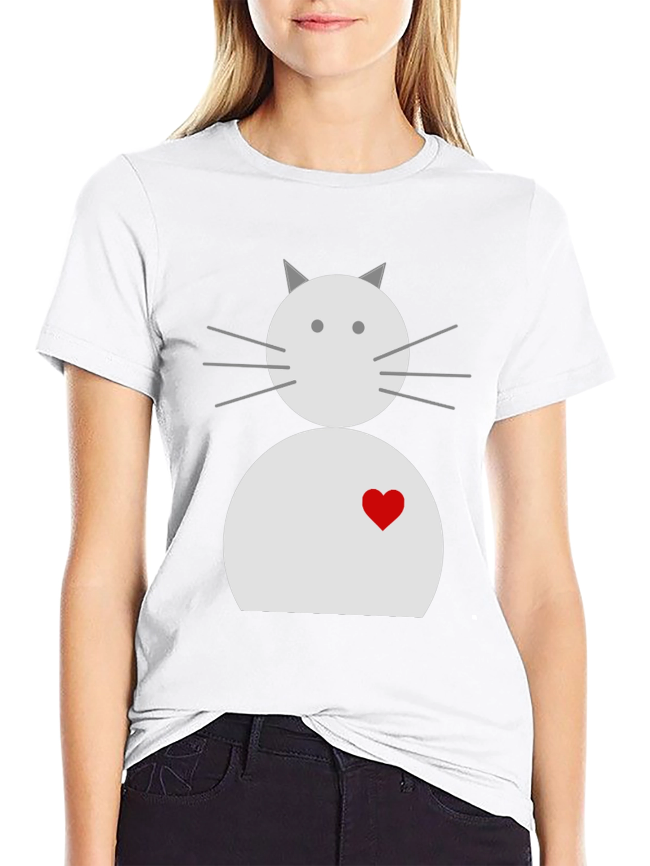 Cute Cat with Heart Black T-Shirt