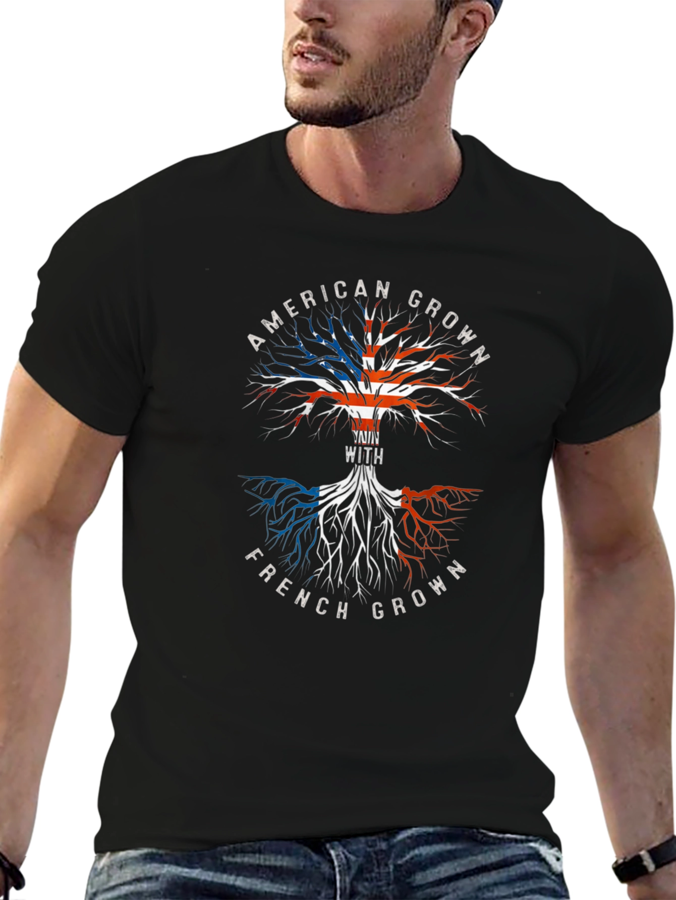 American & French Grown Tree Graphic T-Shirt
