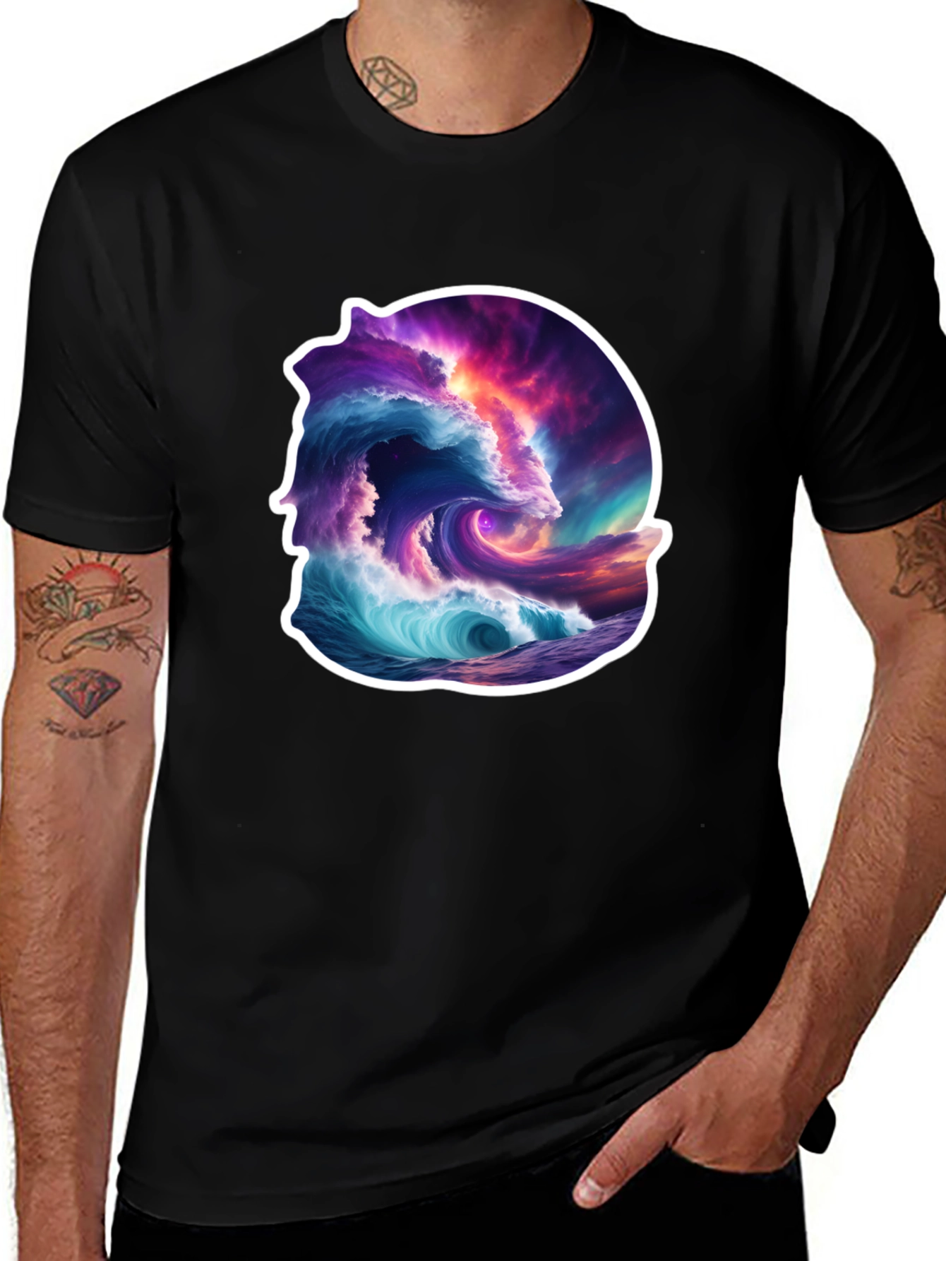 Ocean Wave Art Graphic Black T-Shirt