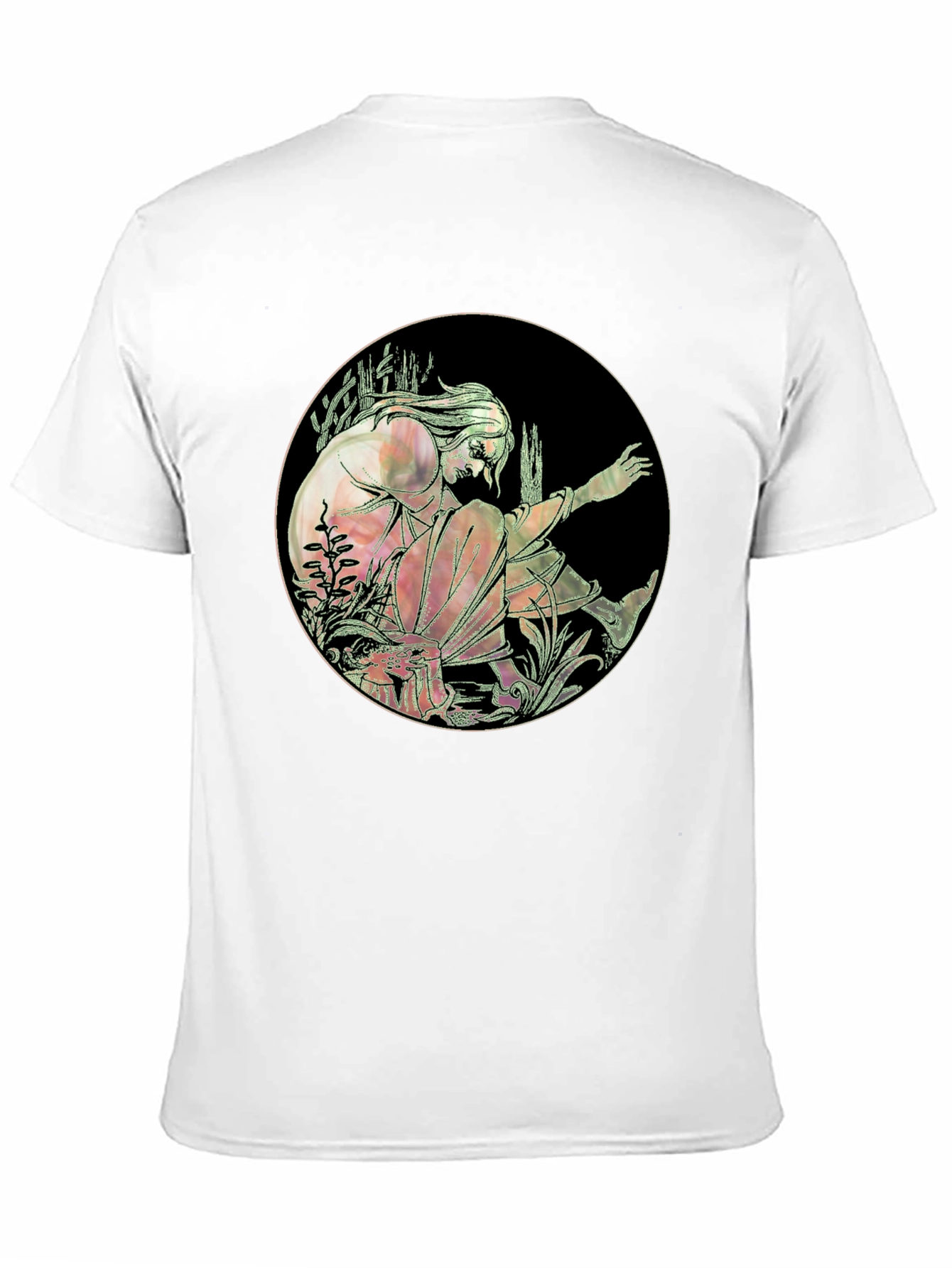 Art Nouveau Style Graphic Print Black T-Shirt