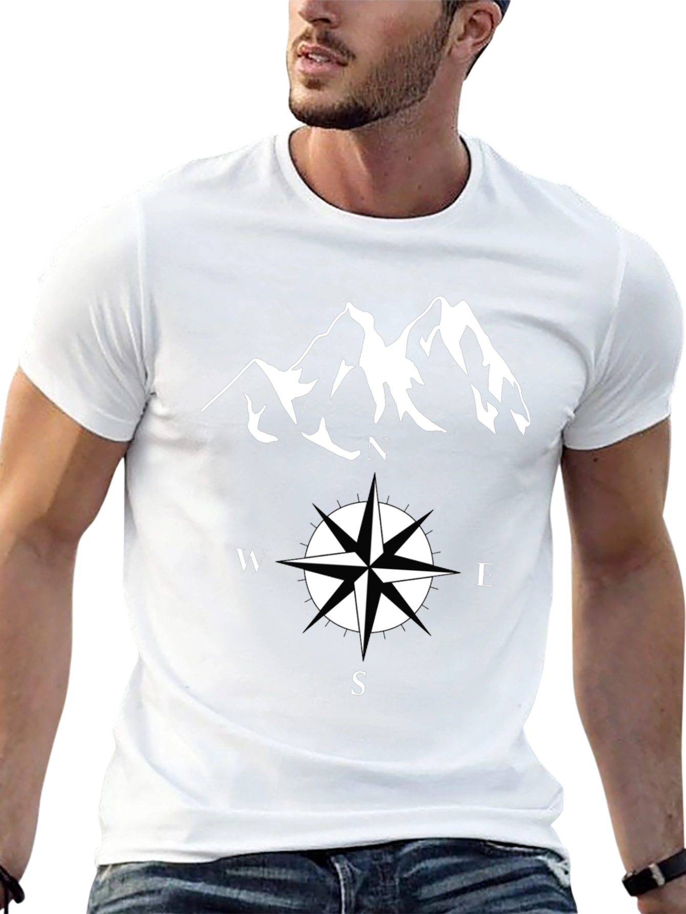 Adventure Bound T-Shirt - Compass & Mountain Graphic Tee