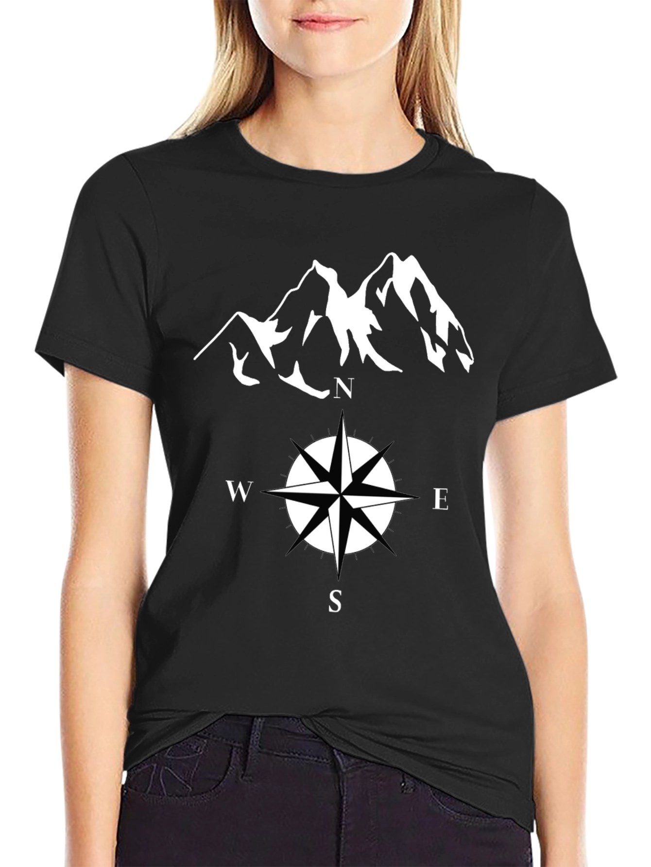 Adventure Bound T-Shirt - Compass & Mountain Graphic Tee