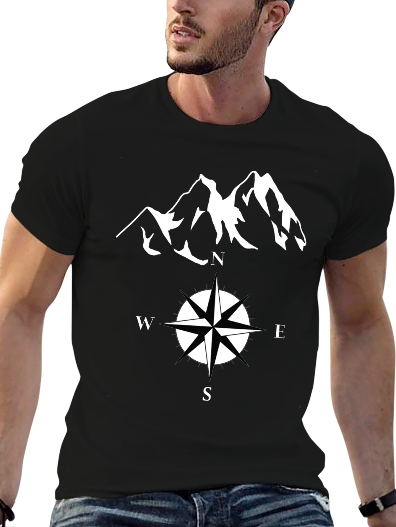 Adventure Bound T-Shirt - Compass & Mountain Graphic Tee