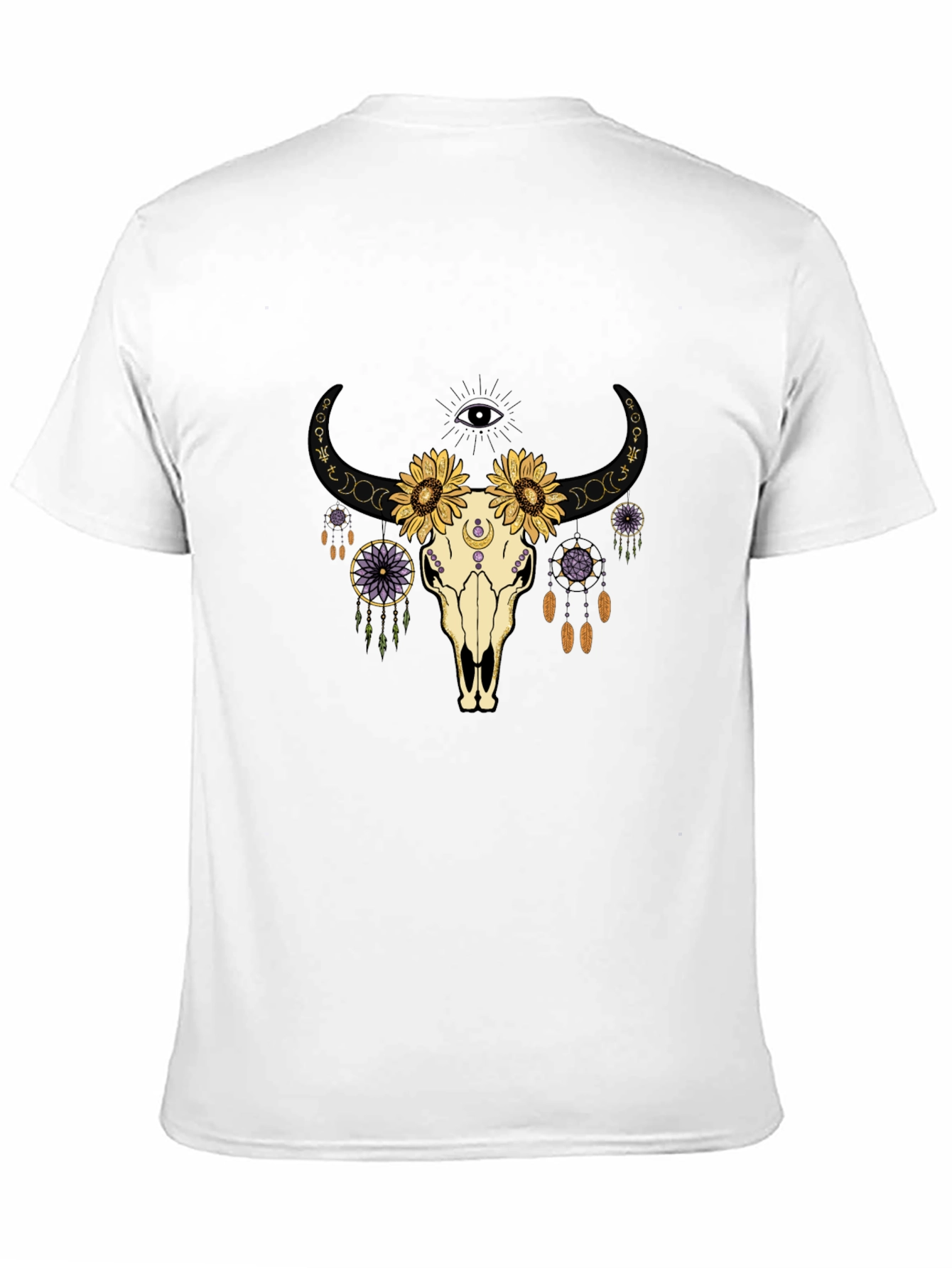 Boho Skull Graphic Tee - Black Cotton