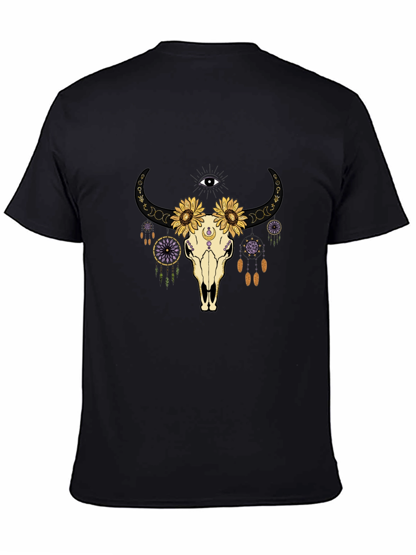Boho Skull Graphic Tee - Black Cotton