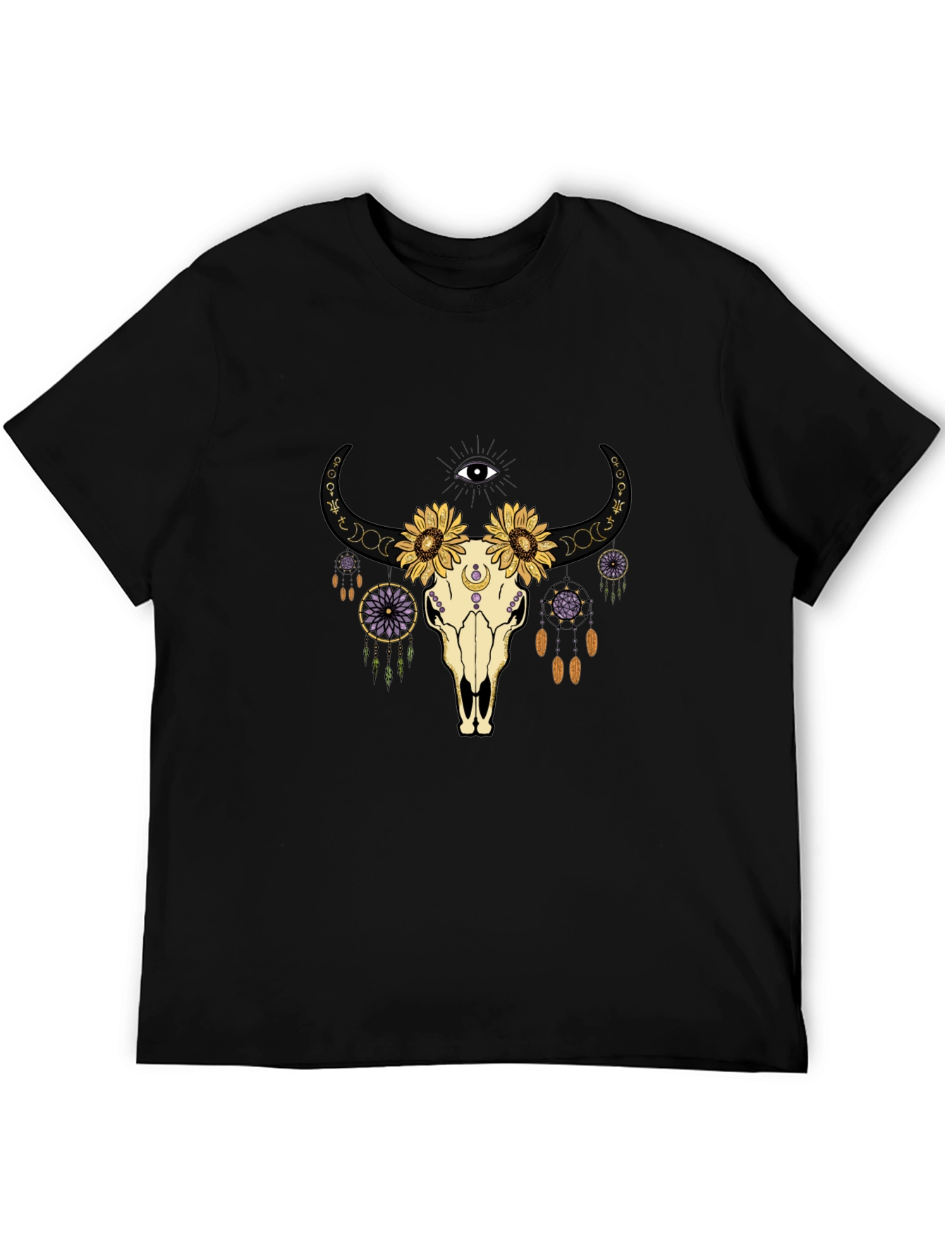 Boho Skull Graphic Tee - Black Cotton