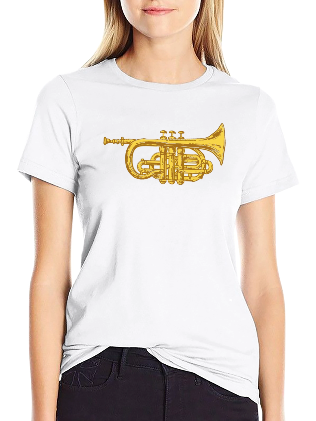 Black T-Shirt with Golden Trumpet Graphic