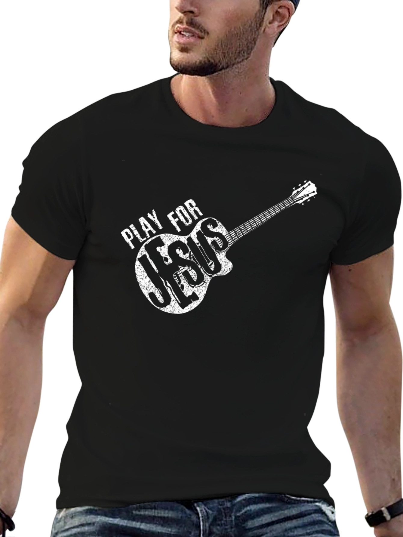 Play For Jesus Guitar T-Shirt - Black