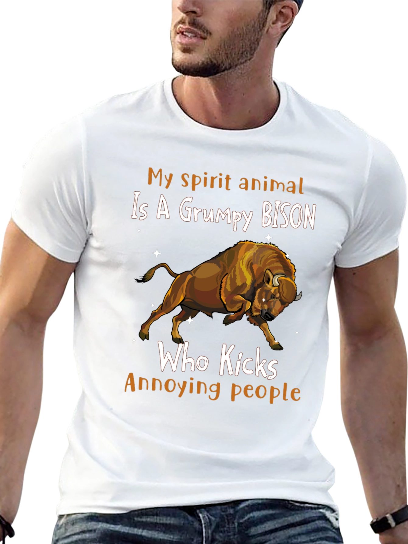 Grumpy Bison T-Shirt - Spirit Animal Humor Tee