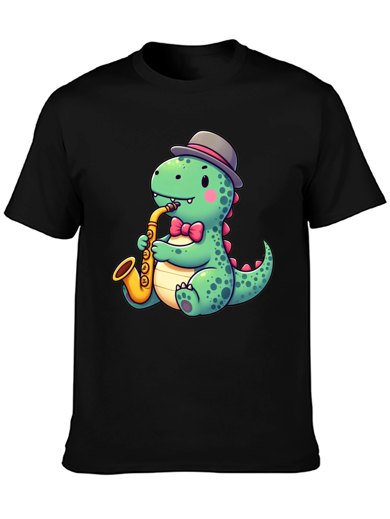 Dapper Dino Sax T-Shirt - Cool Cartoon Design