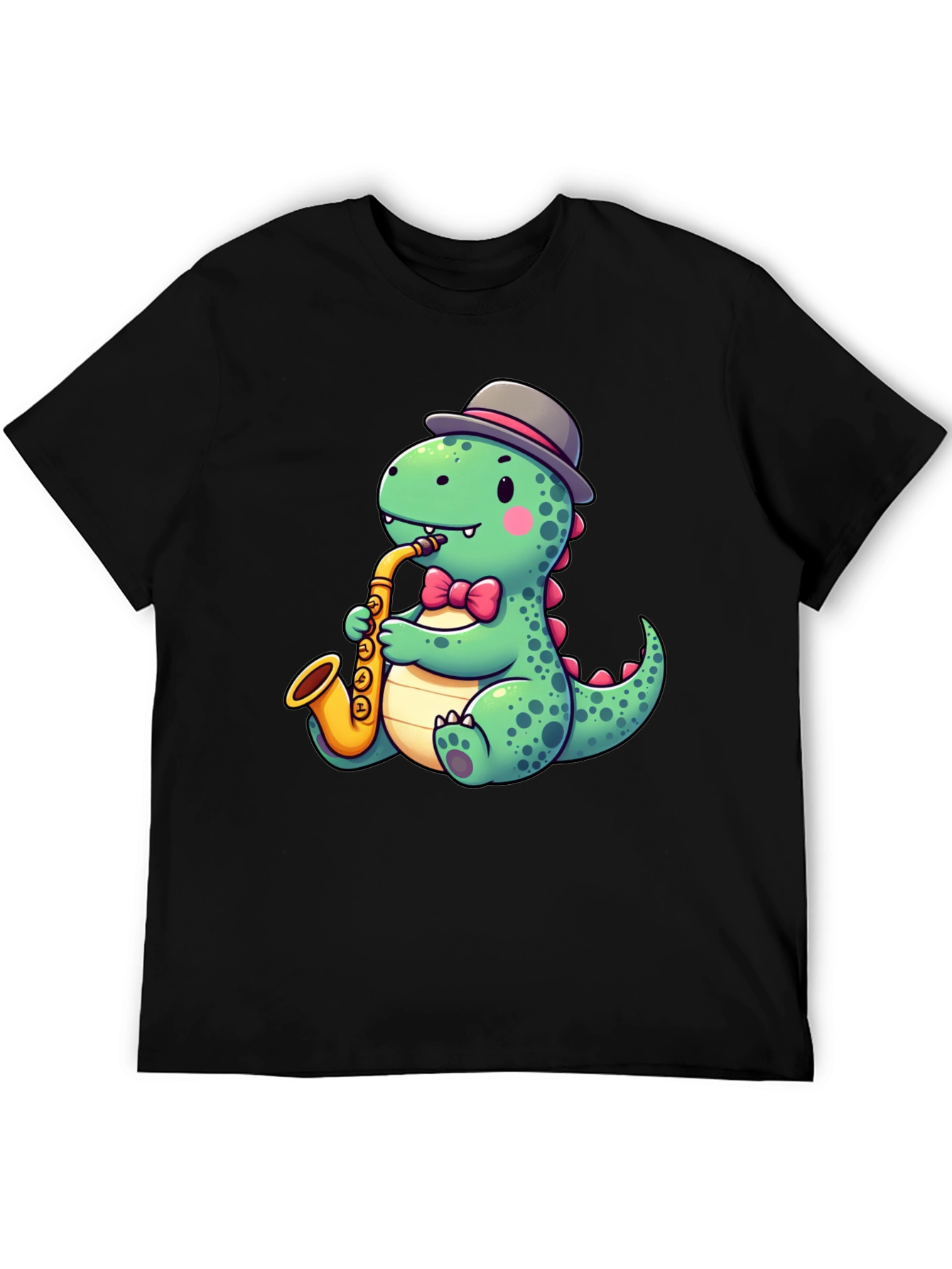 Dapper Dino Sax T-Shirt - Cool Cartoon Design