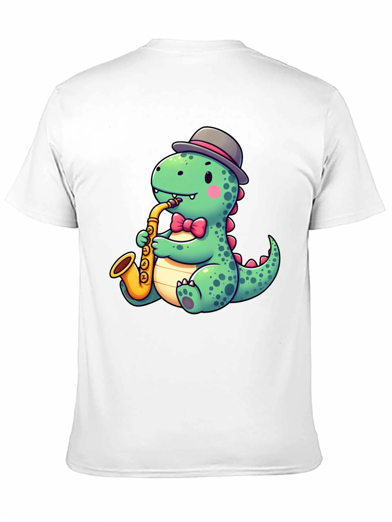 Dapper Dino Sax T-Shirt - Cool Cartoon Design