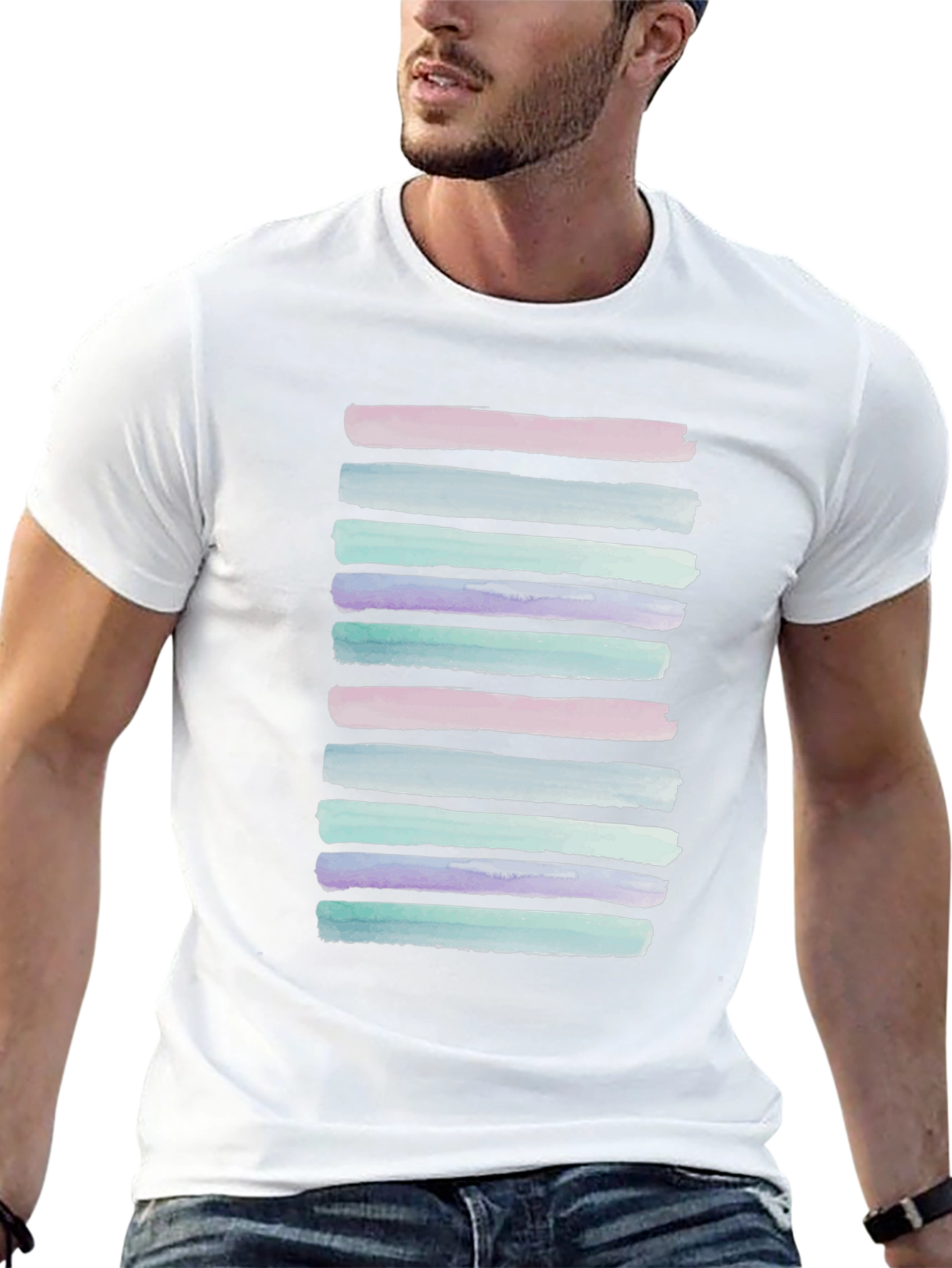 Watercolor Stripes Black T-Shirt