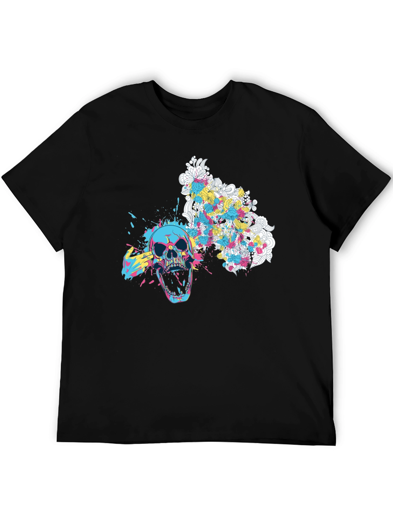 Skull Graphic Print Tee - Mens Black T-Shirt