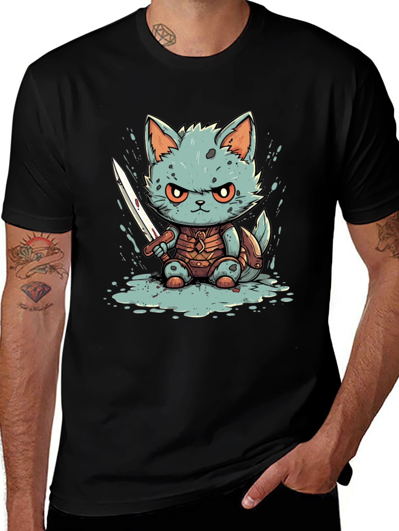 Warrior Cat Graphic Tee - Black