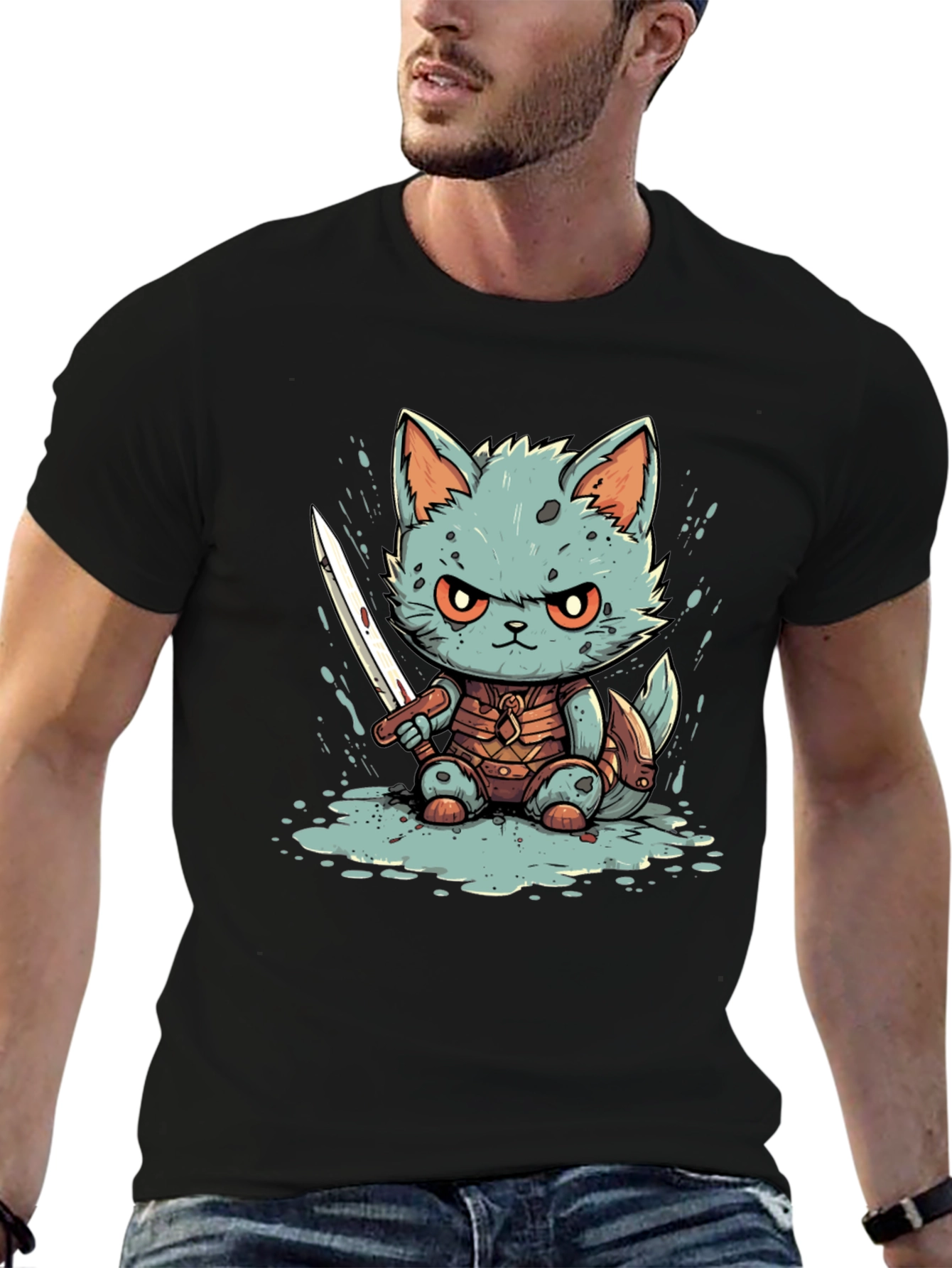 Warrior Cat Graphic Tee - Black
