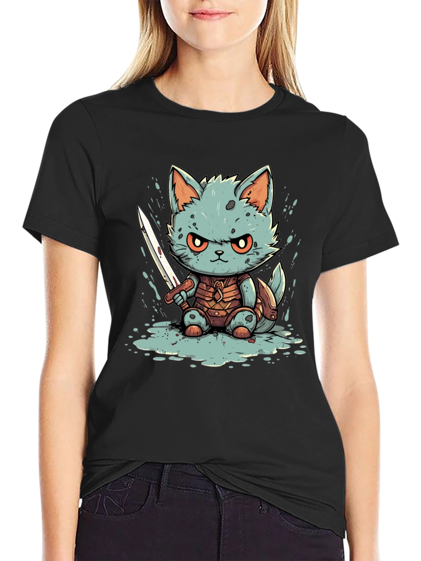 Warrior Cat Graphic Tee - Black