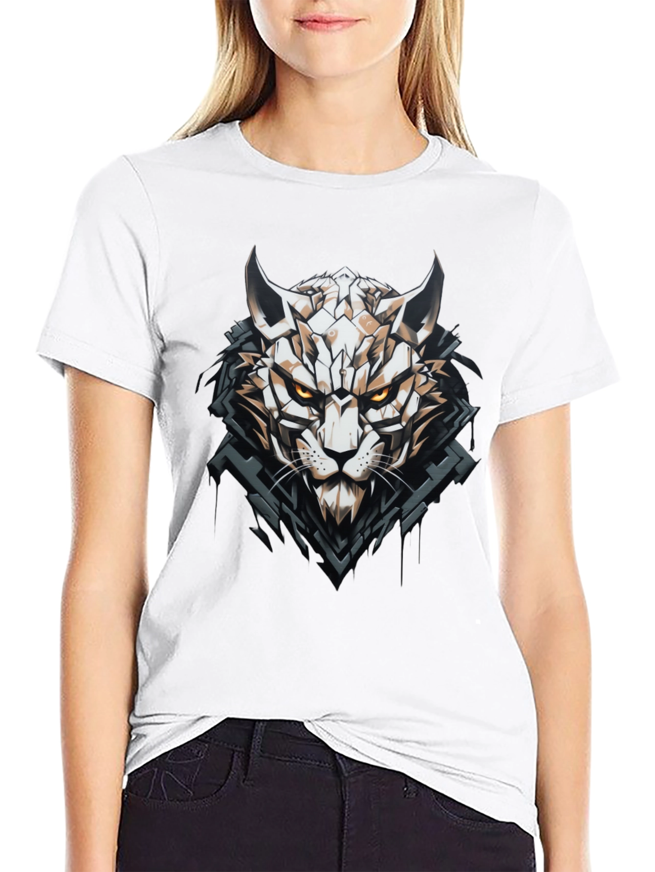 Geometric Cat Graphic Black T-Shirt