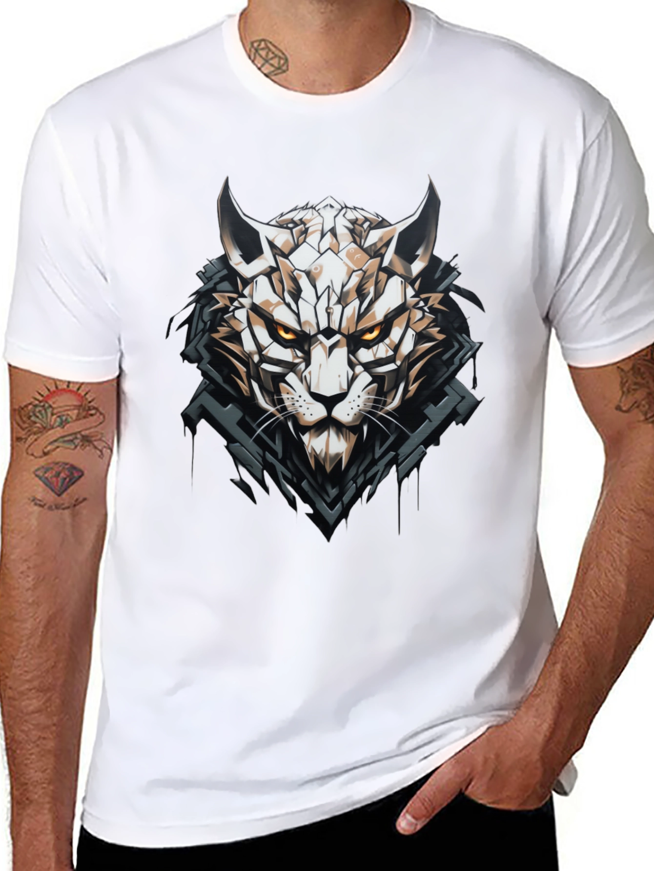 Geometric Cat Graphic Black T-Shirt